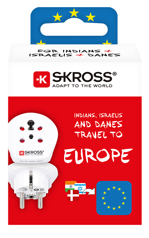 Skross 3-Pole India-Israel-Denmark to Europe Travel Adapter Packaging