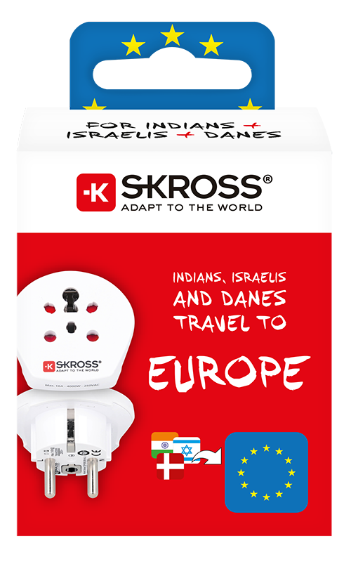 Skross 3-Pole India-Israel-Denmark to Europe Travel Adapter Packaging