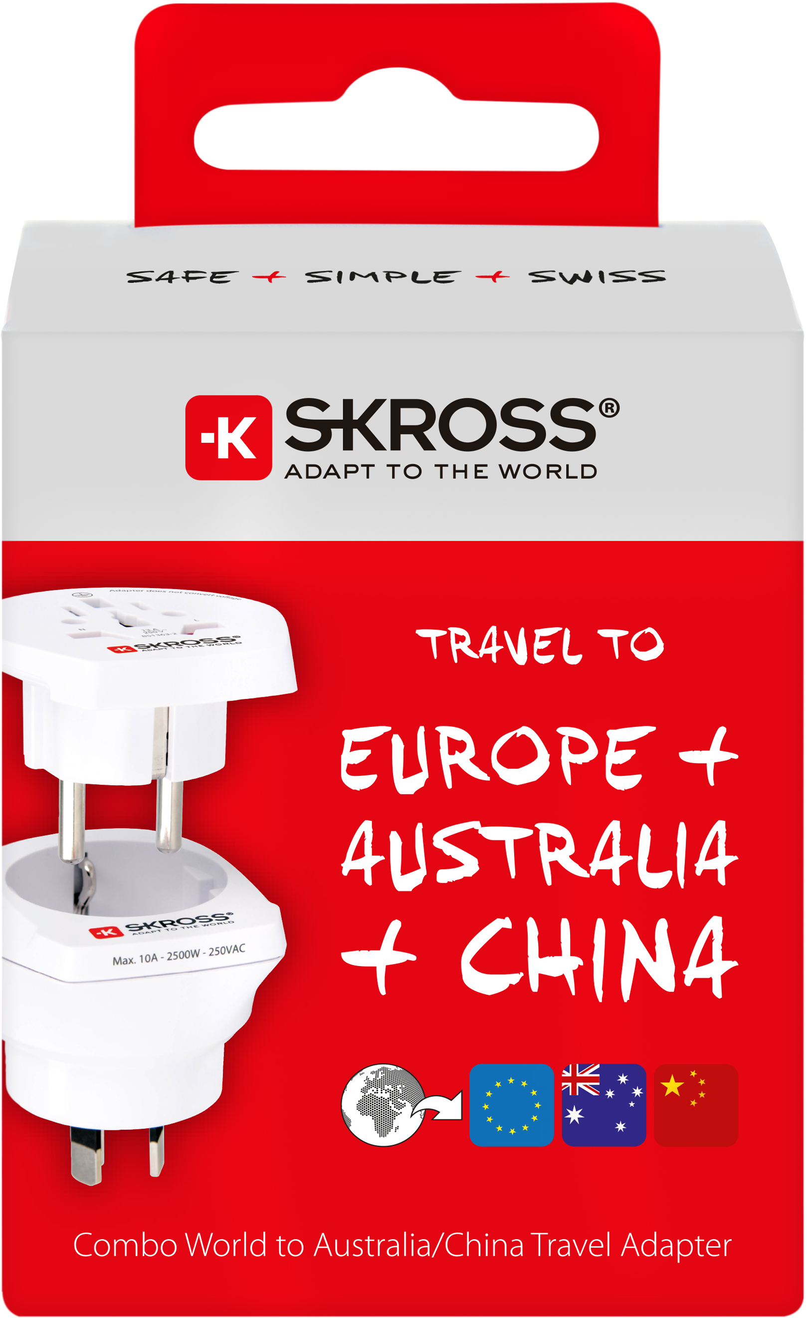 Skross 3-Pole Combo World to Australia/China Travel Adapter Packaging