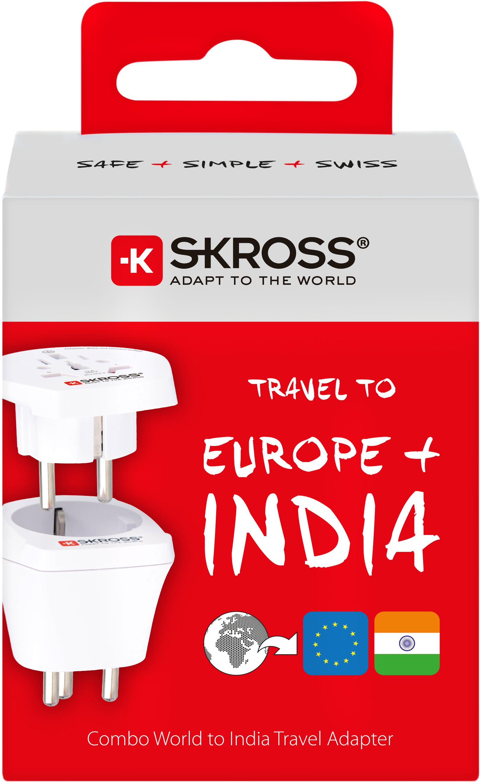 Skross 3-Pole Combo World to India Travel Adapter Packaging