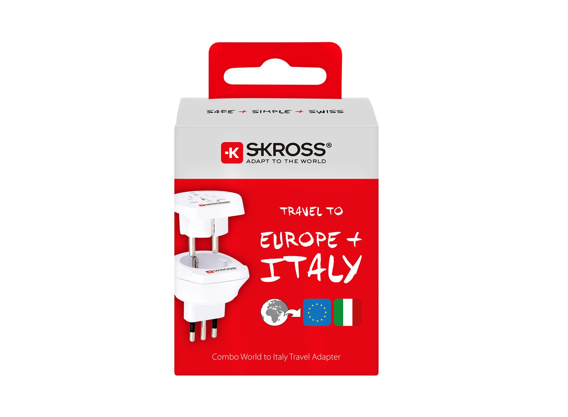 Skross 3-Pole Combo World to Italy Travel Adapter Packaging