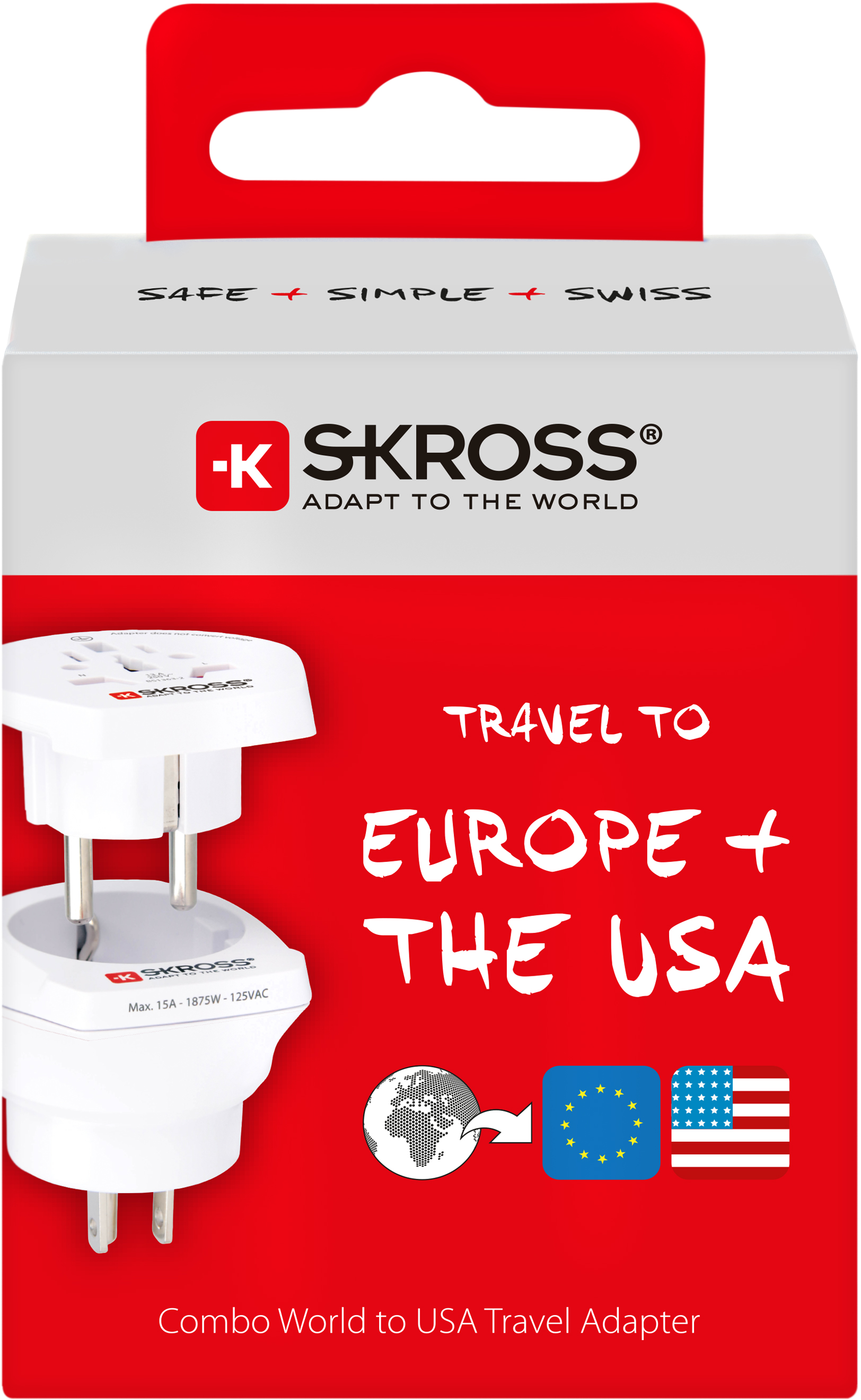 Skross 3-Pole Combo World to USA Travel Adapter Packaging