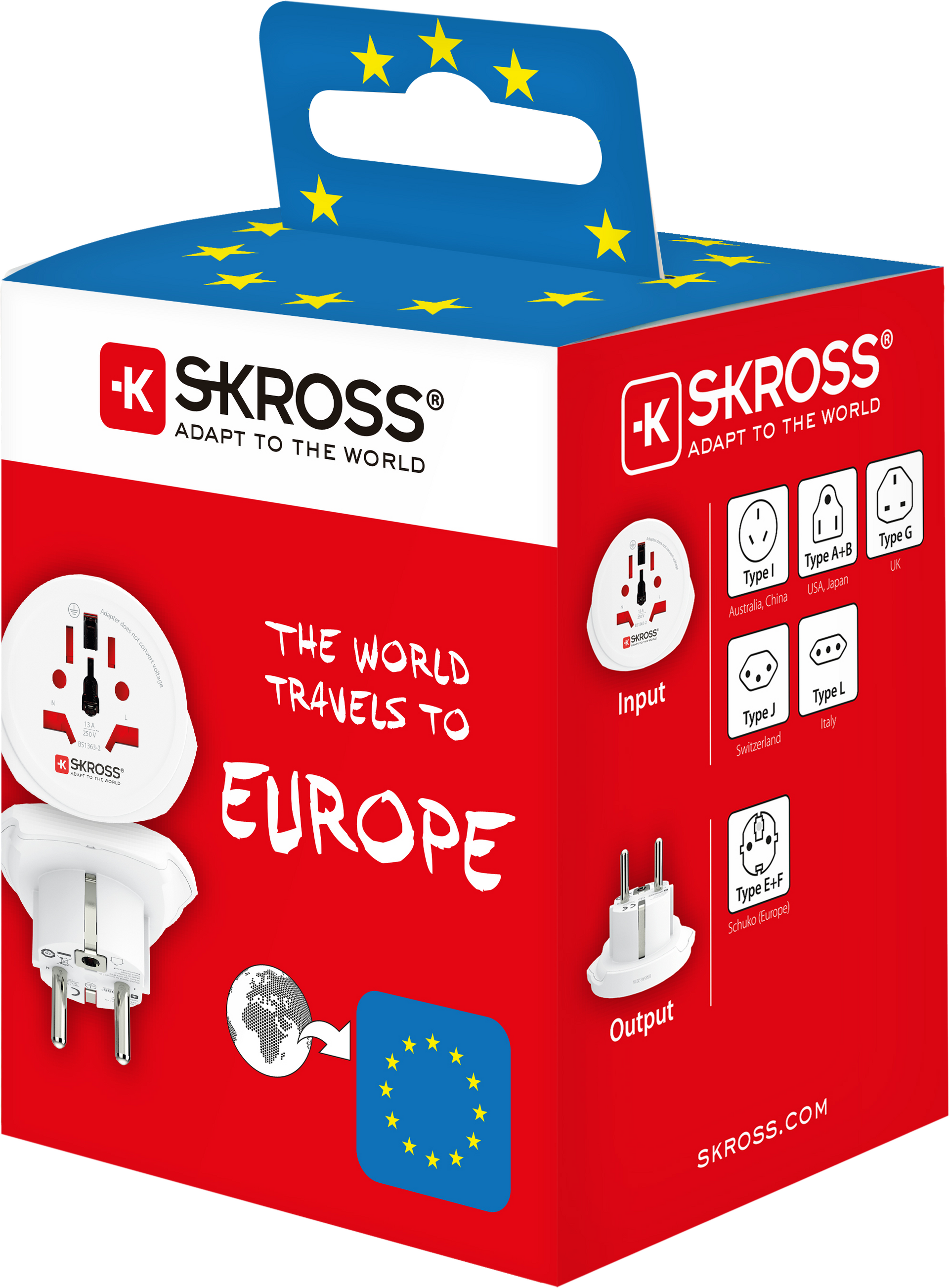 Skross 3-Pole World to Europe Travel Adapter Packaging