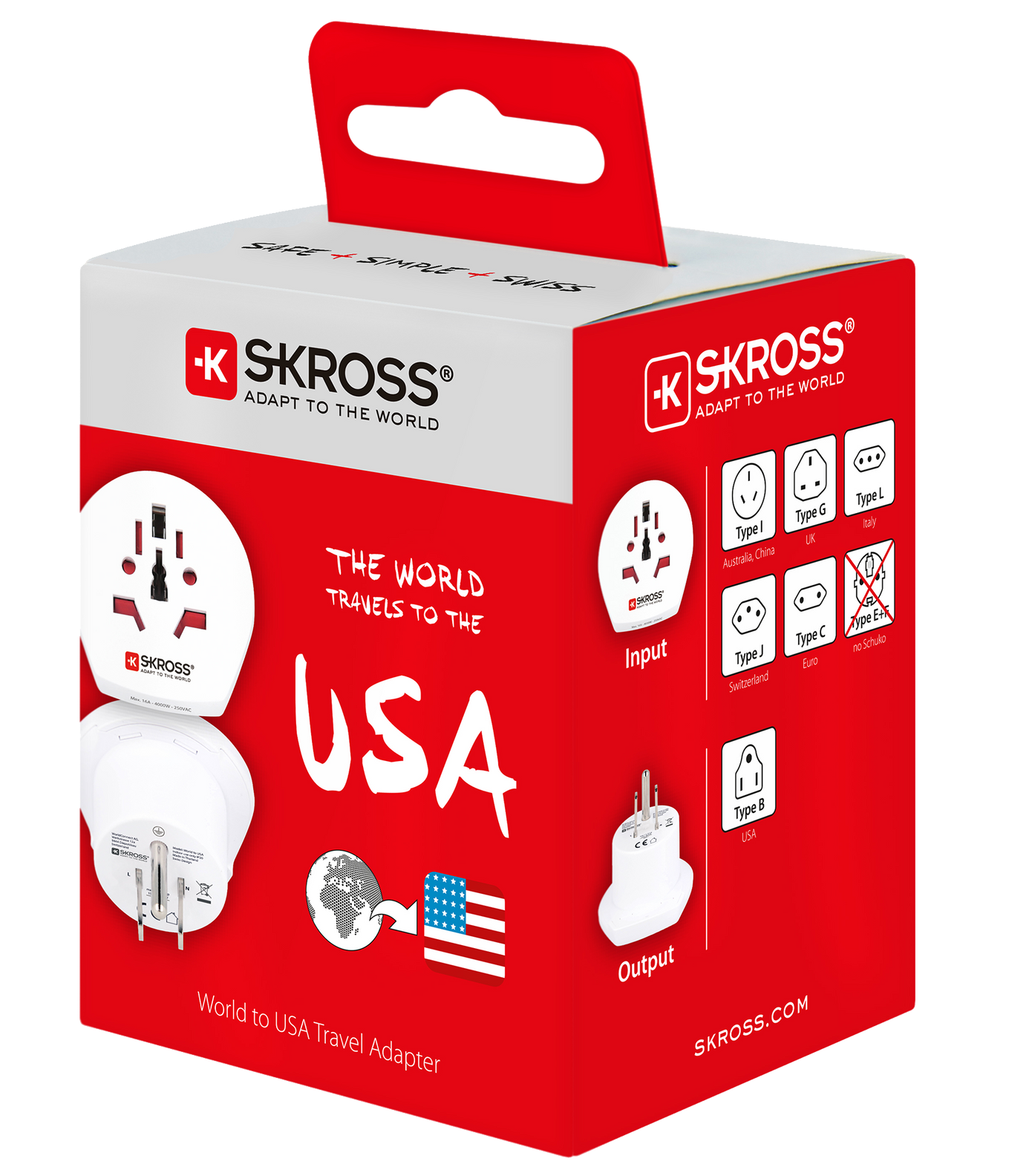 Skross 3-Pole World to USA Travel Adapter Packaging