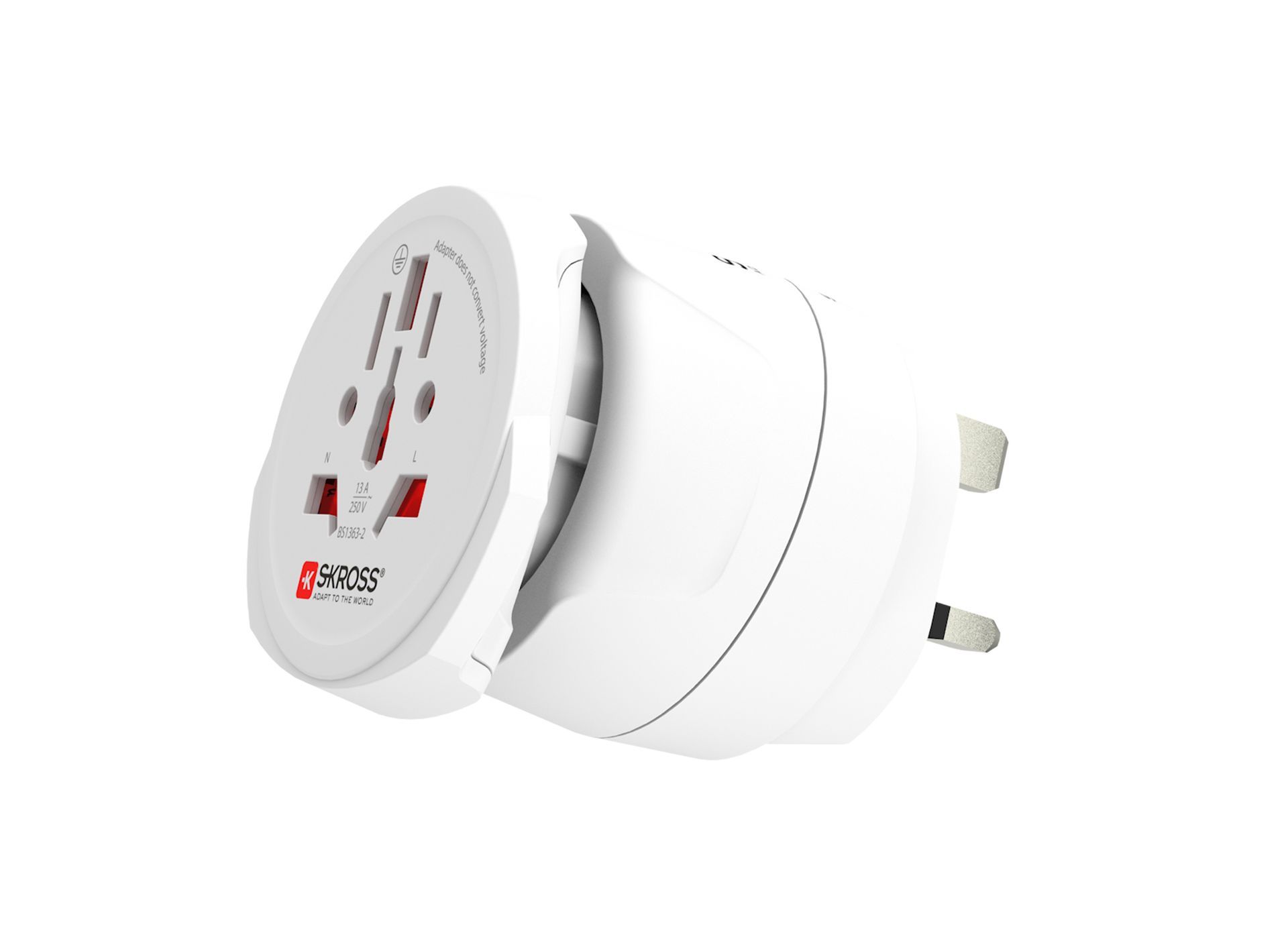 Skross combo world to UK travel adapter side on