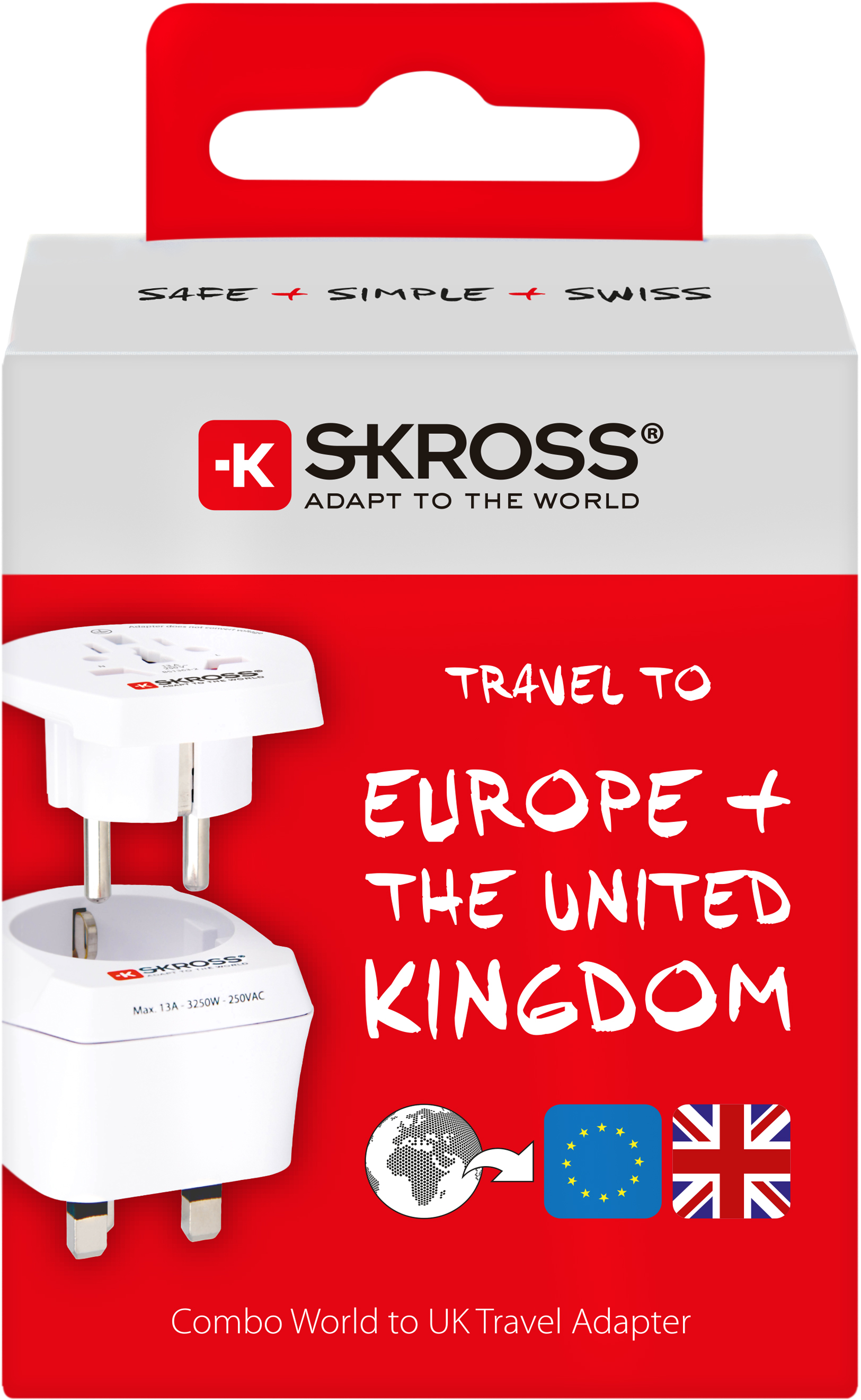 Skross 3-Pole Combo World to UK Travel Adapter Packaging
