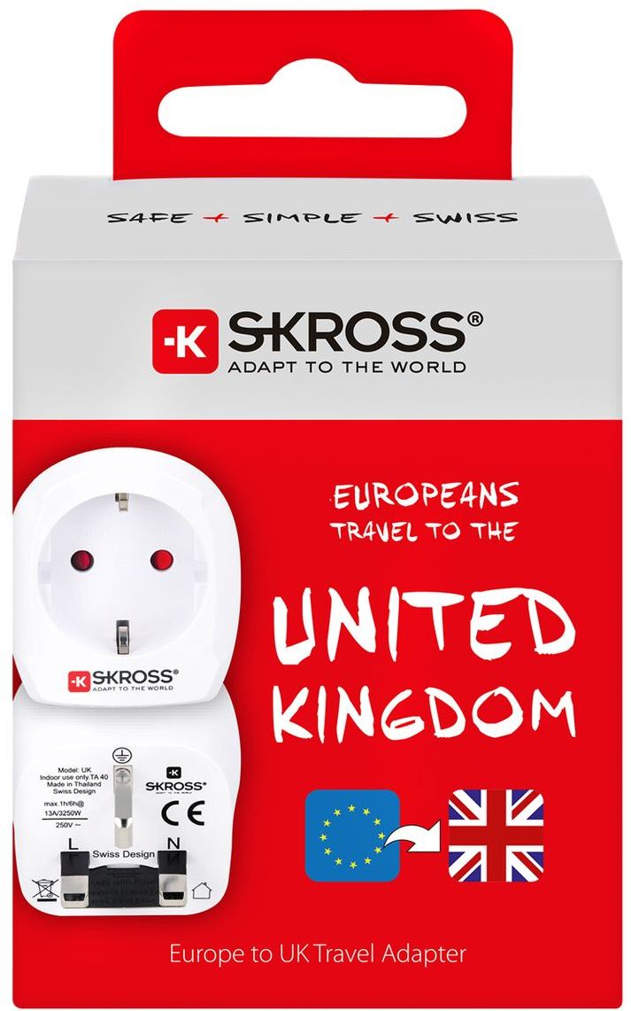 Skross 3-Pole Europe to UK Travel Adapter Packaging