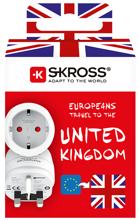 Skross 3-Pole Europe to UK Travel Adapter Packaging