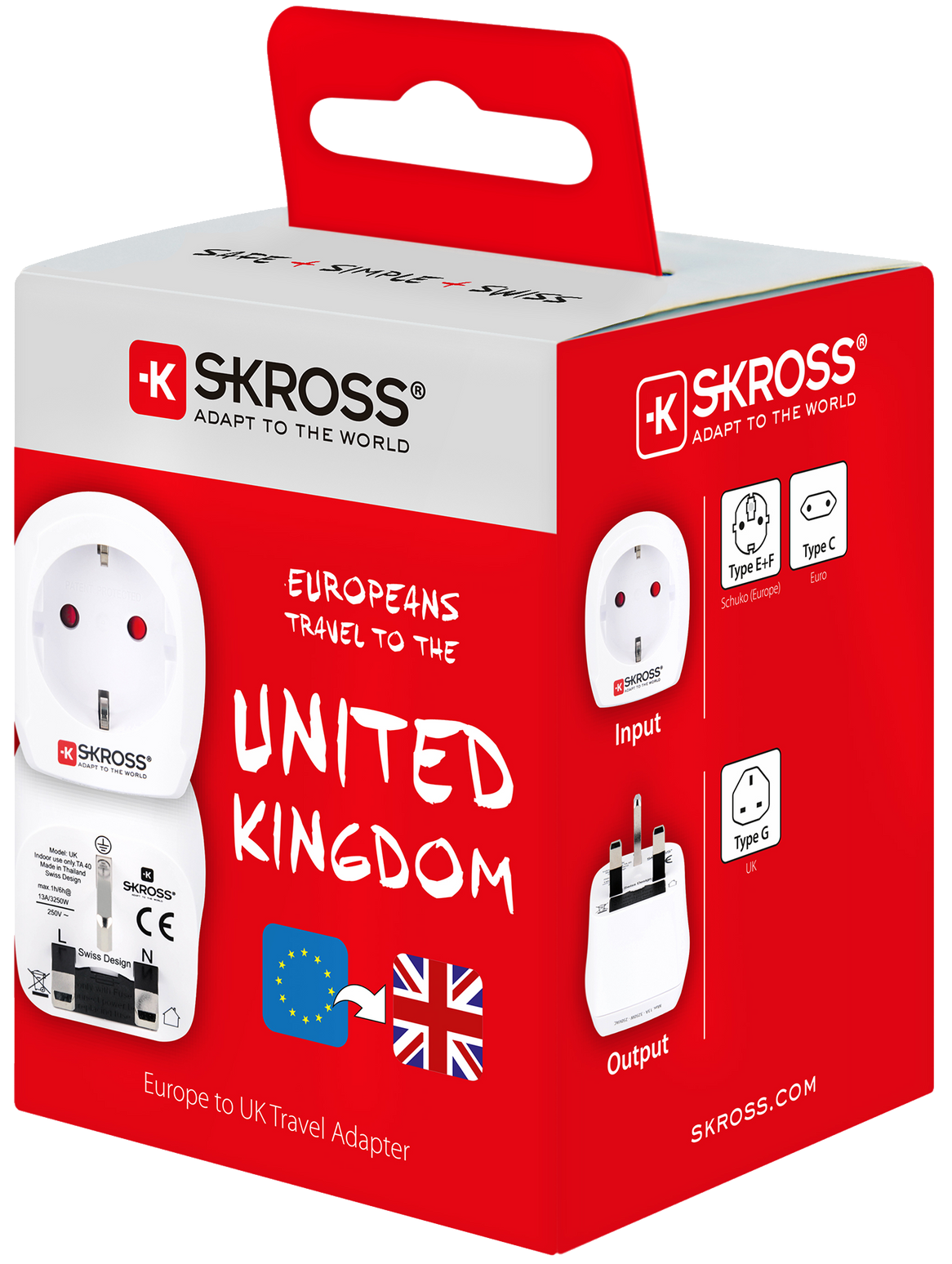 Skross 3-Pole Europe to UK Travel Adapter Packaging