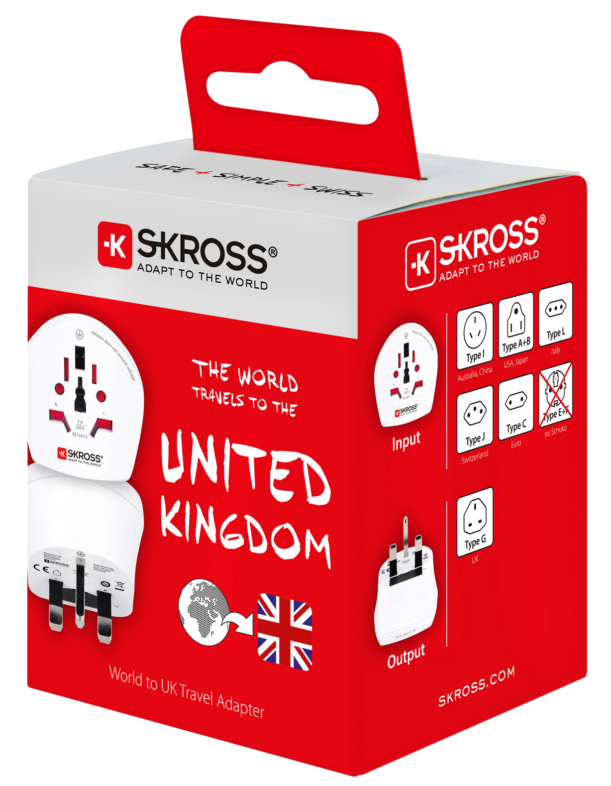 Skross 3-Pole World to UK Travel Adapter Packaging