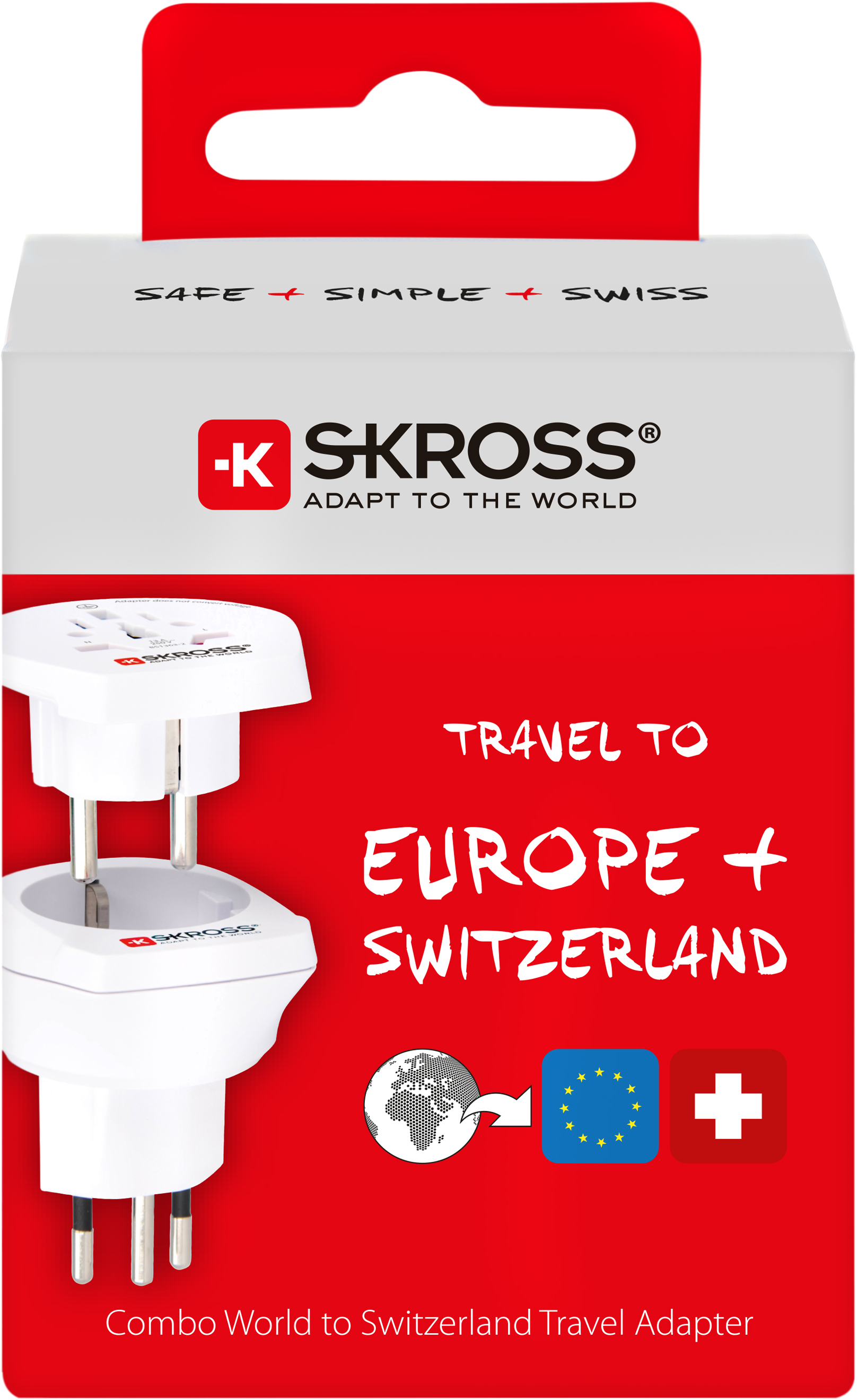 Skross 3-Pole Combo World to Switzerland Travel Adapter Packaging