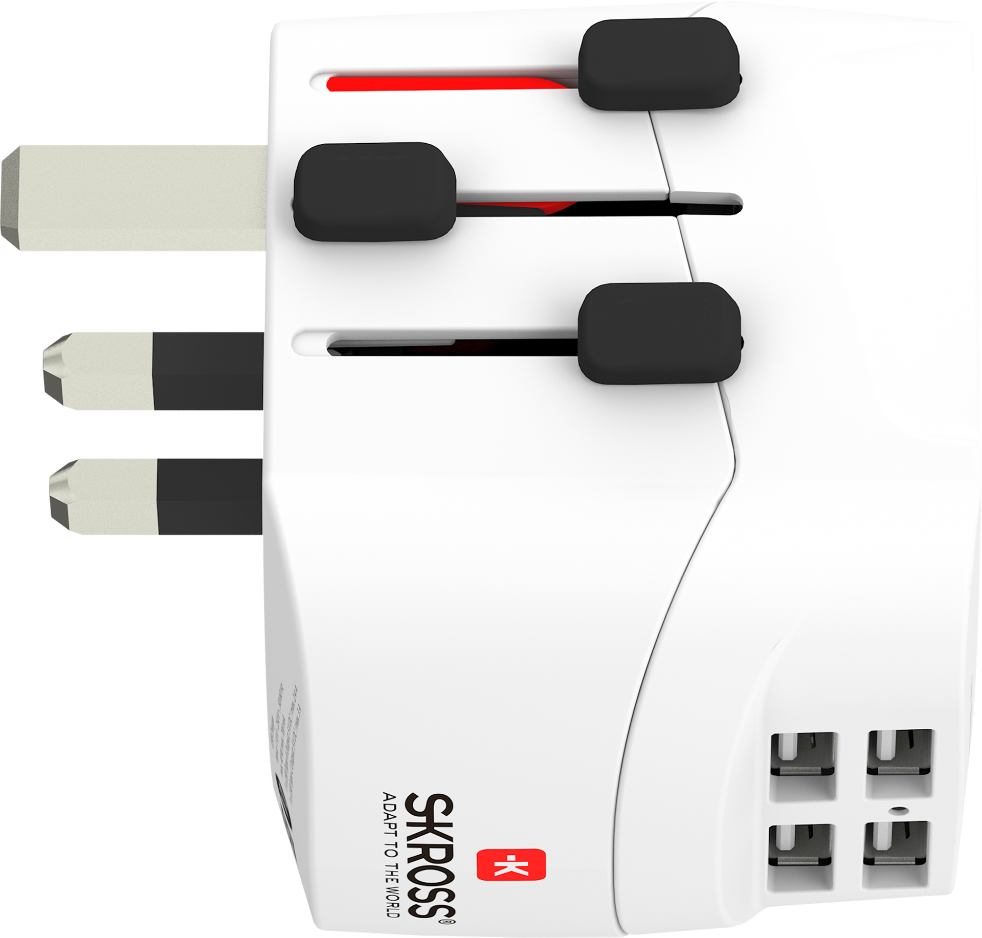 Skross 3-Pole PRO Light USB 4xA Travel Adapter UK