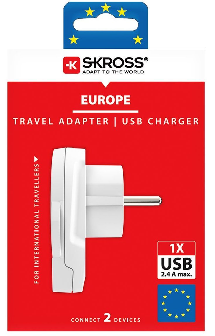 Skross 3-Pole World to Europe USB Travel Adapter Packaging 