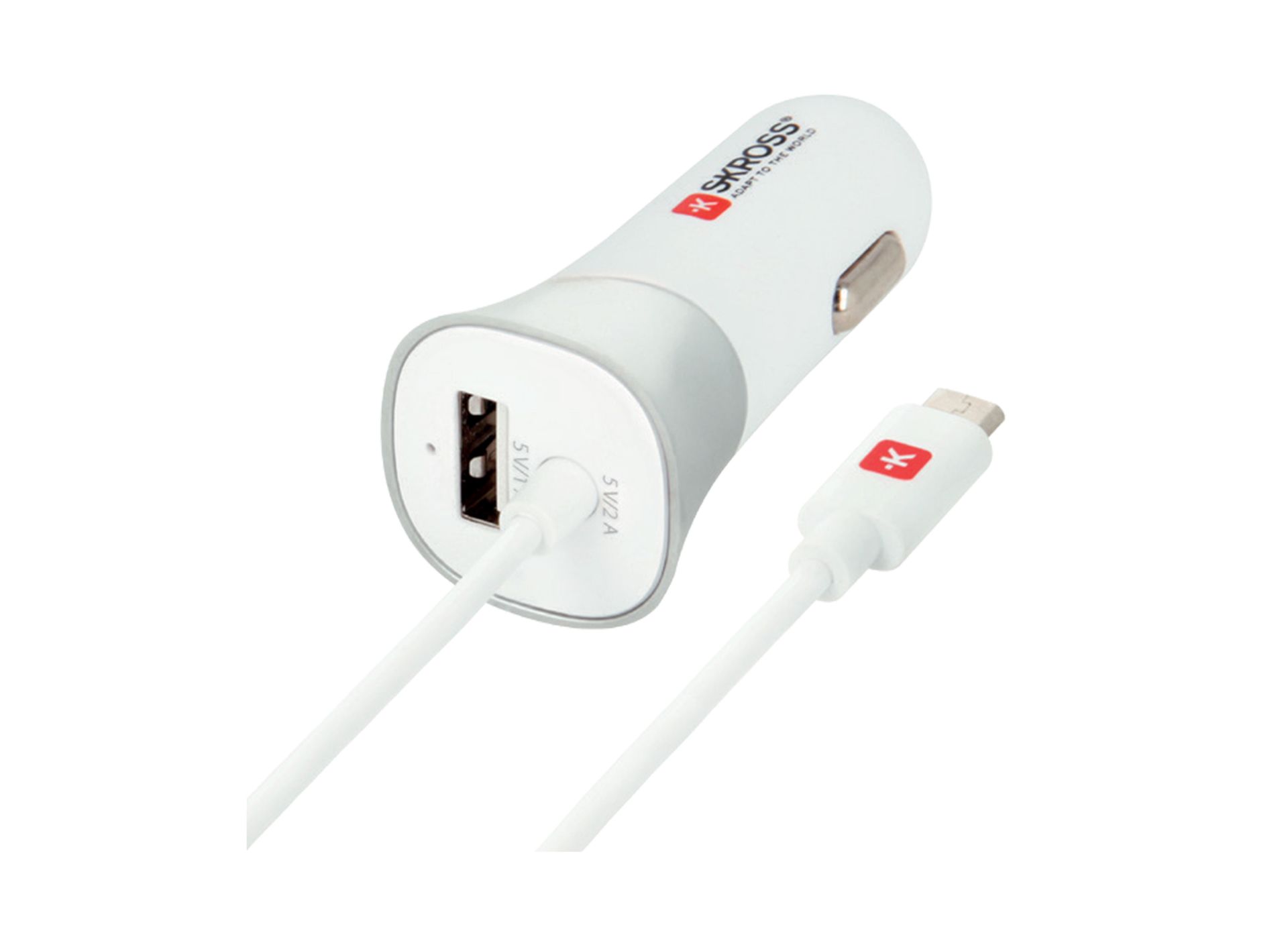 Skross USB Car Charger with micro USB cable angled