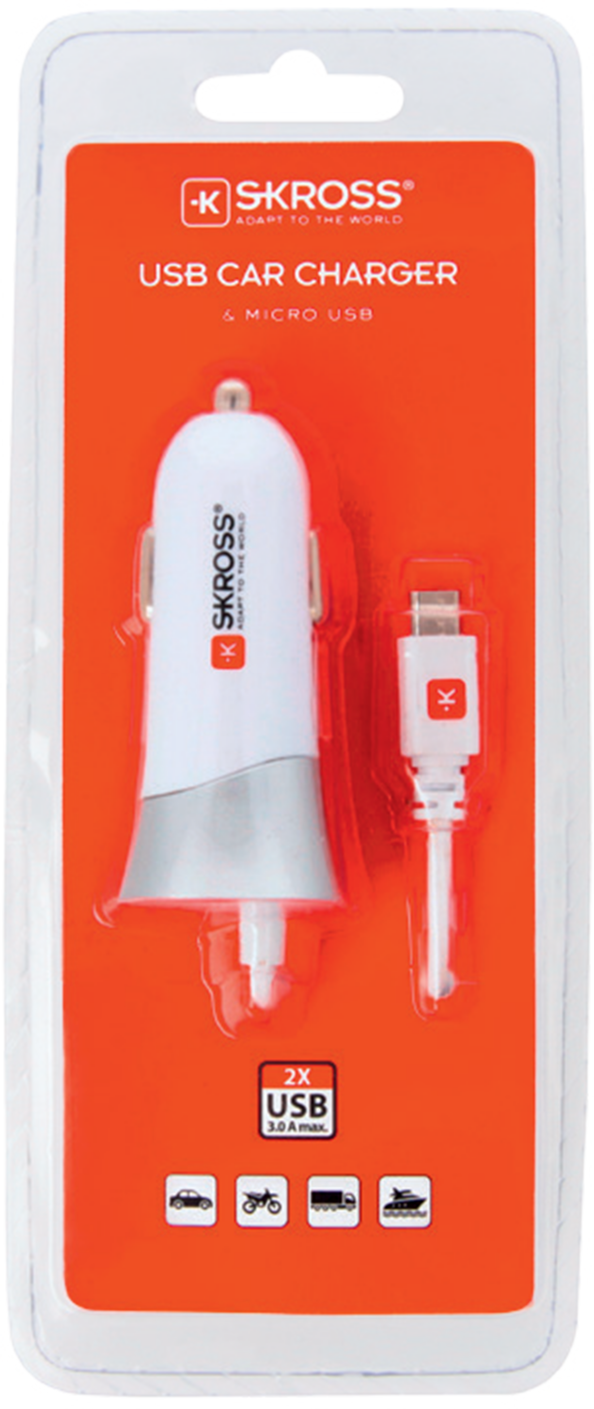 Skross Car USB Charger. USB Car Charger & Micro USB Packaging