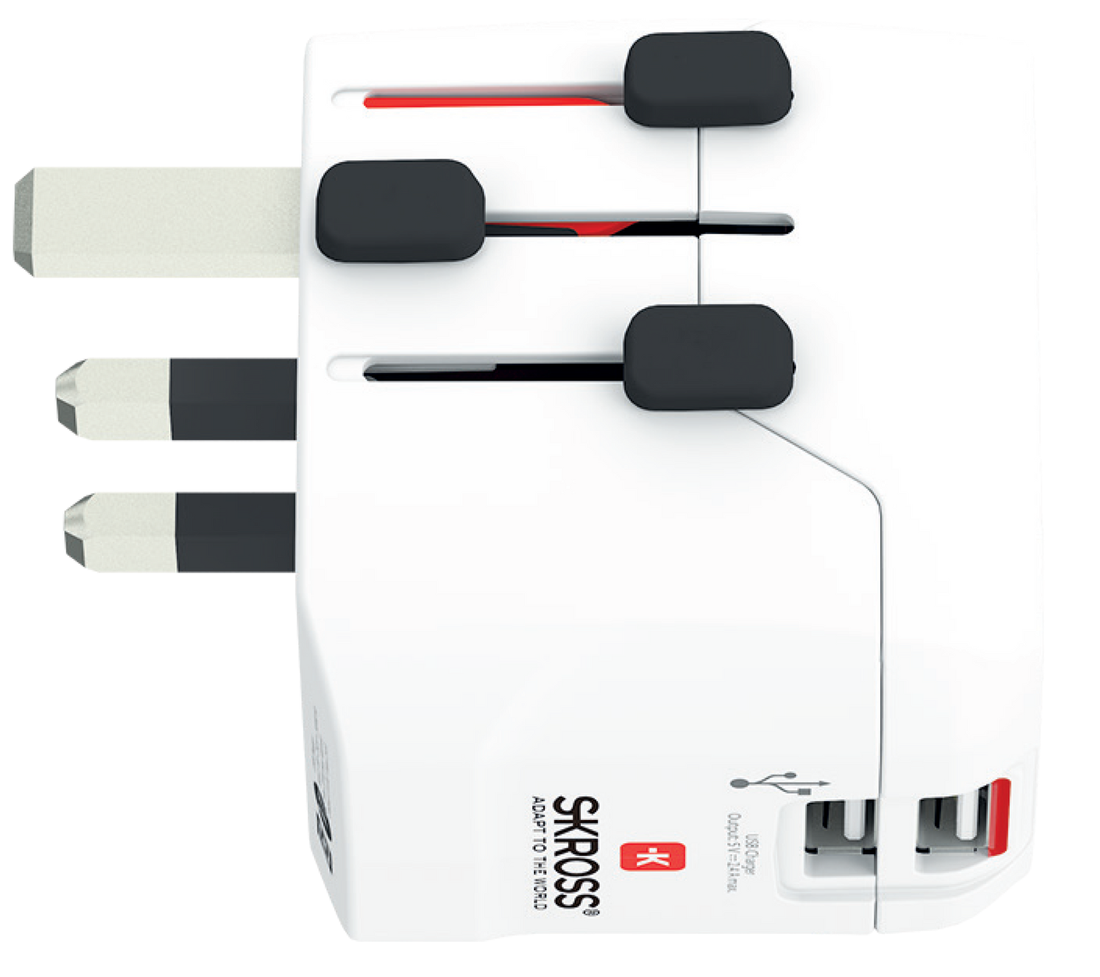 Skross 3-Pole PRO Light USB 2xA Travel Adapter UK
