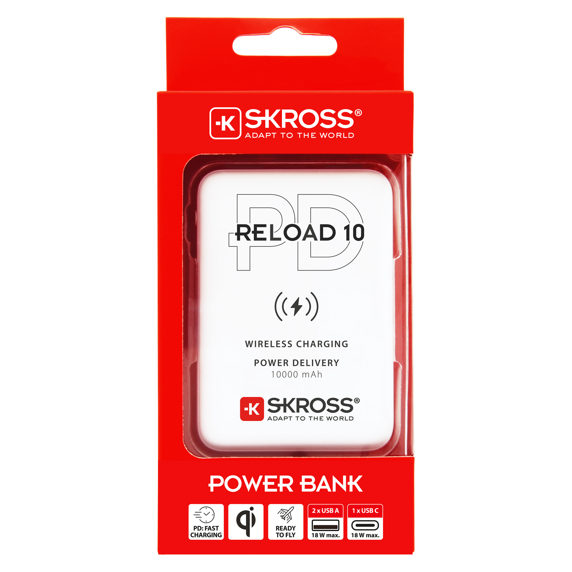 Skross 10,000 mAh Power Bank with Wireless Charging. Skross Reload 10 Qi PD Packaging