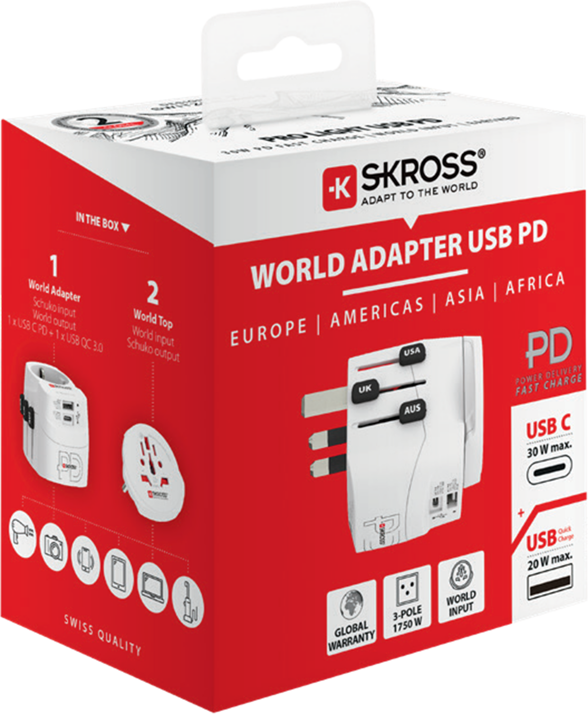 Skross 3-Pole PRO Light USB AC30PD - World Travel Adapter Packaging SKR-0167