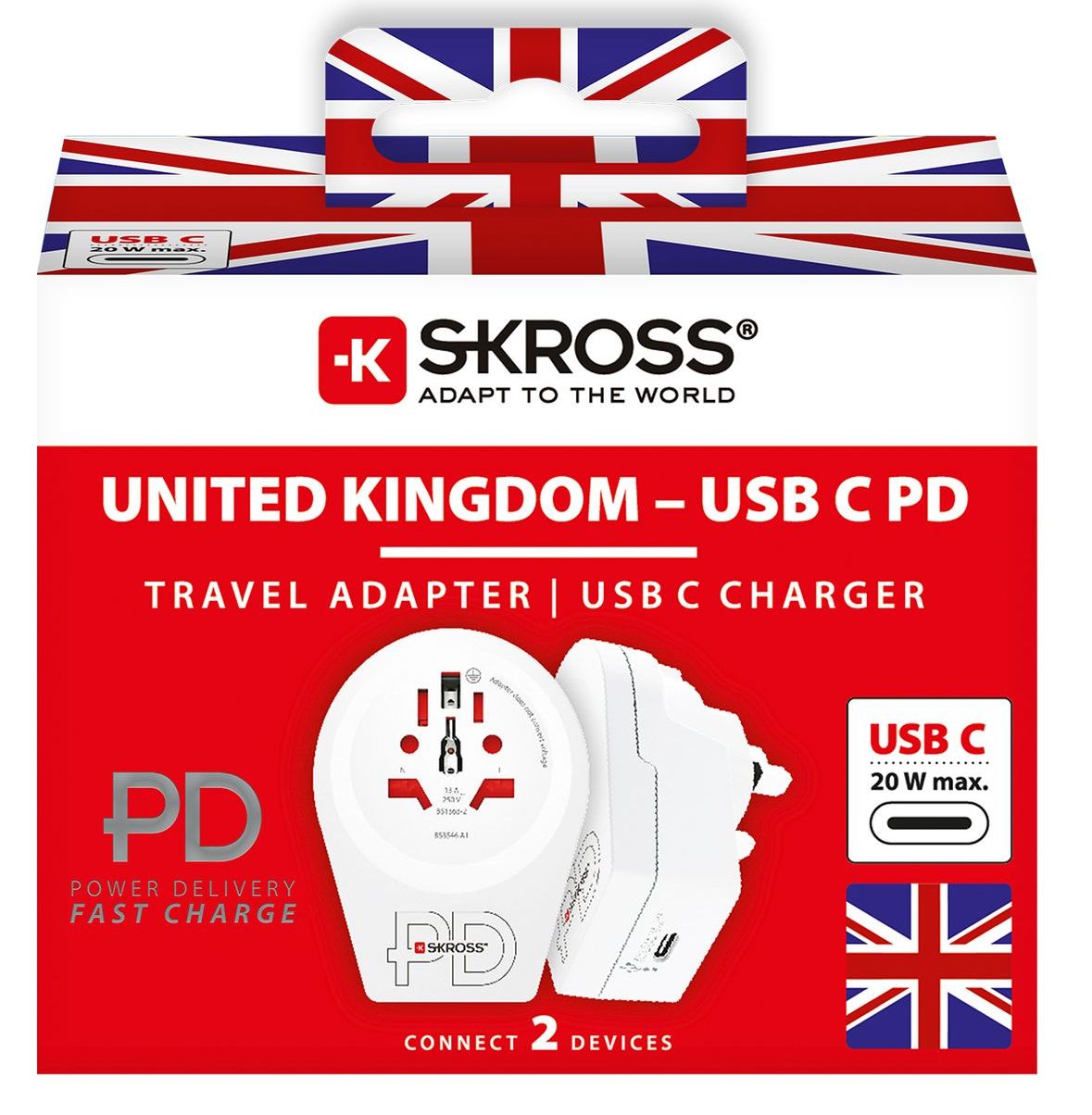 Skross 3-Pole World to UK USB C20PD Travel Adapter Packaging