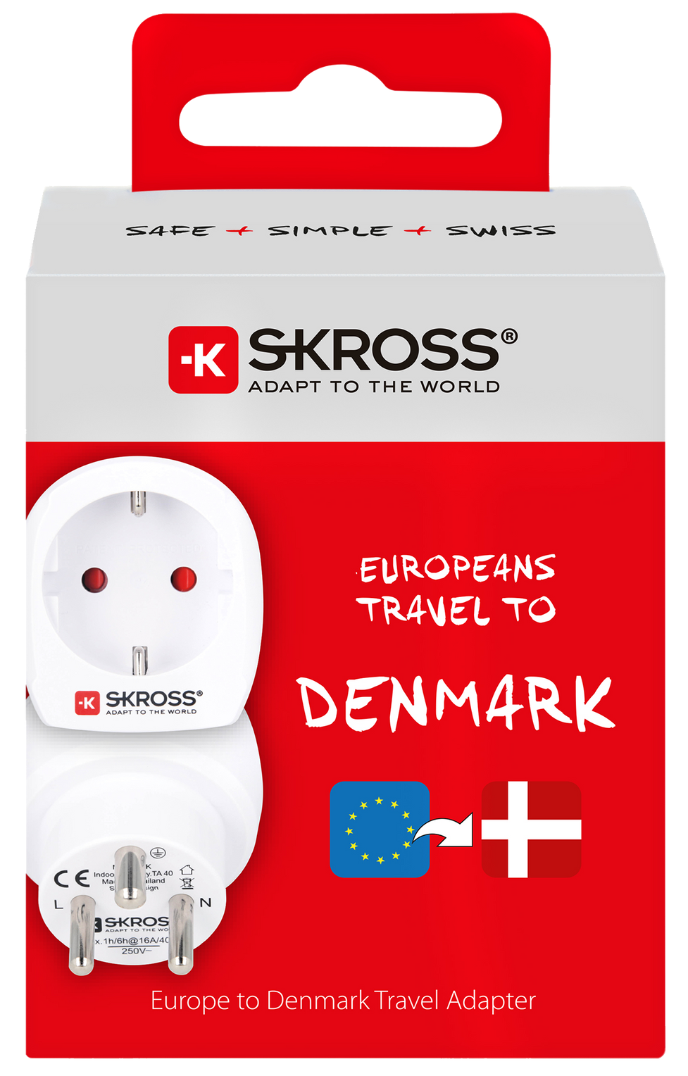 Skross 3-Pole Europe to Denmark Travel Adapter Packaging