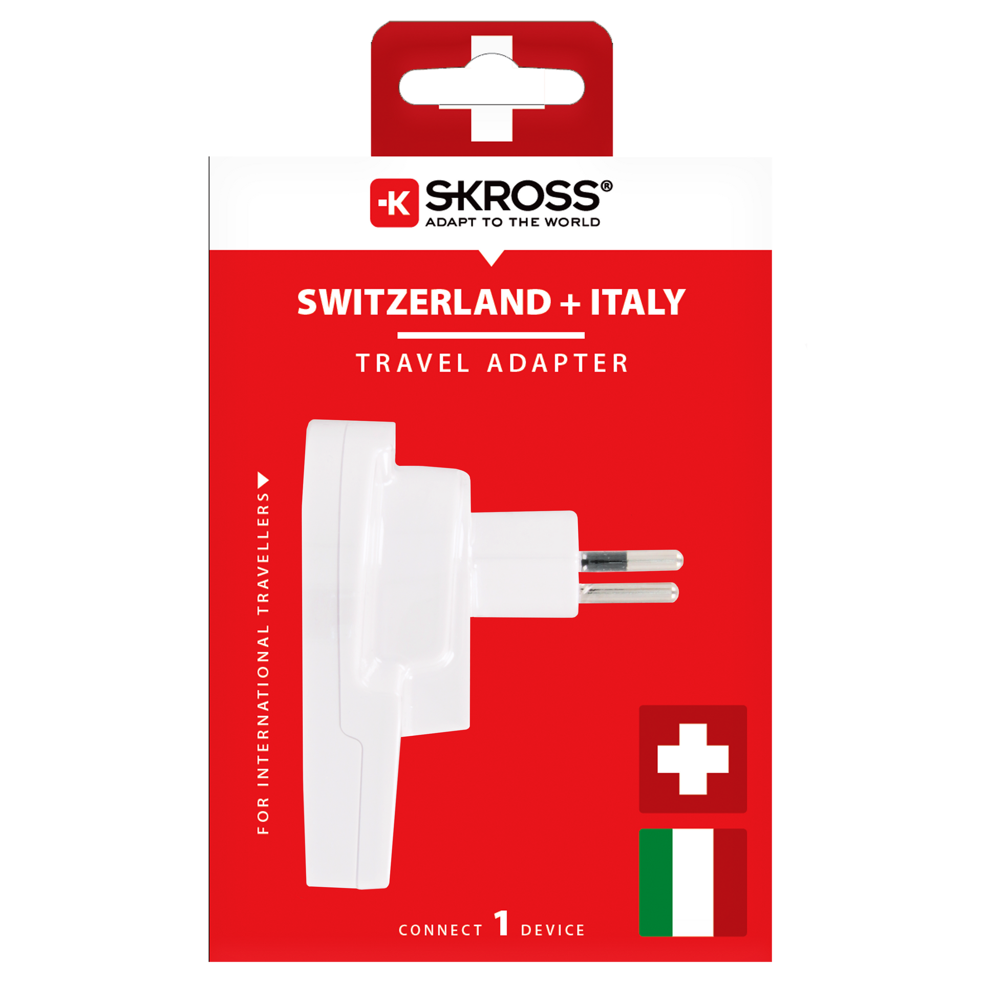 Skross 3-Pole World to Switzerland + Italy + Brazil Travel Adapter Packaging