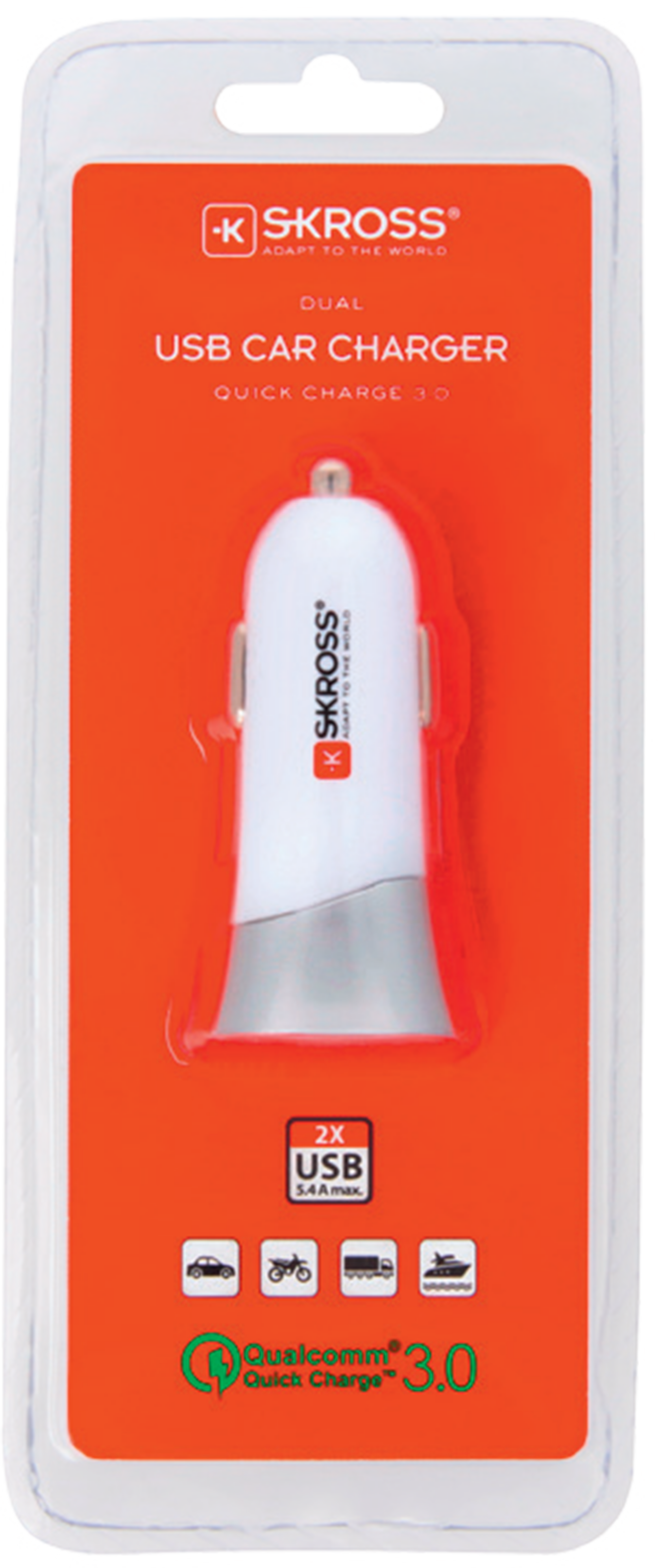 Skross Car USB Charger. Dual USB Car Charger - Quick Charge 3.0 Packaging