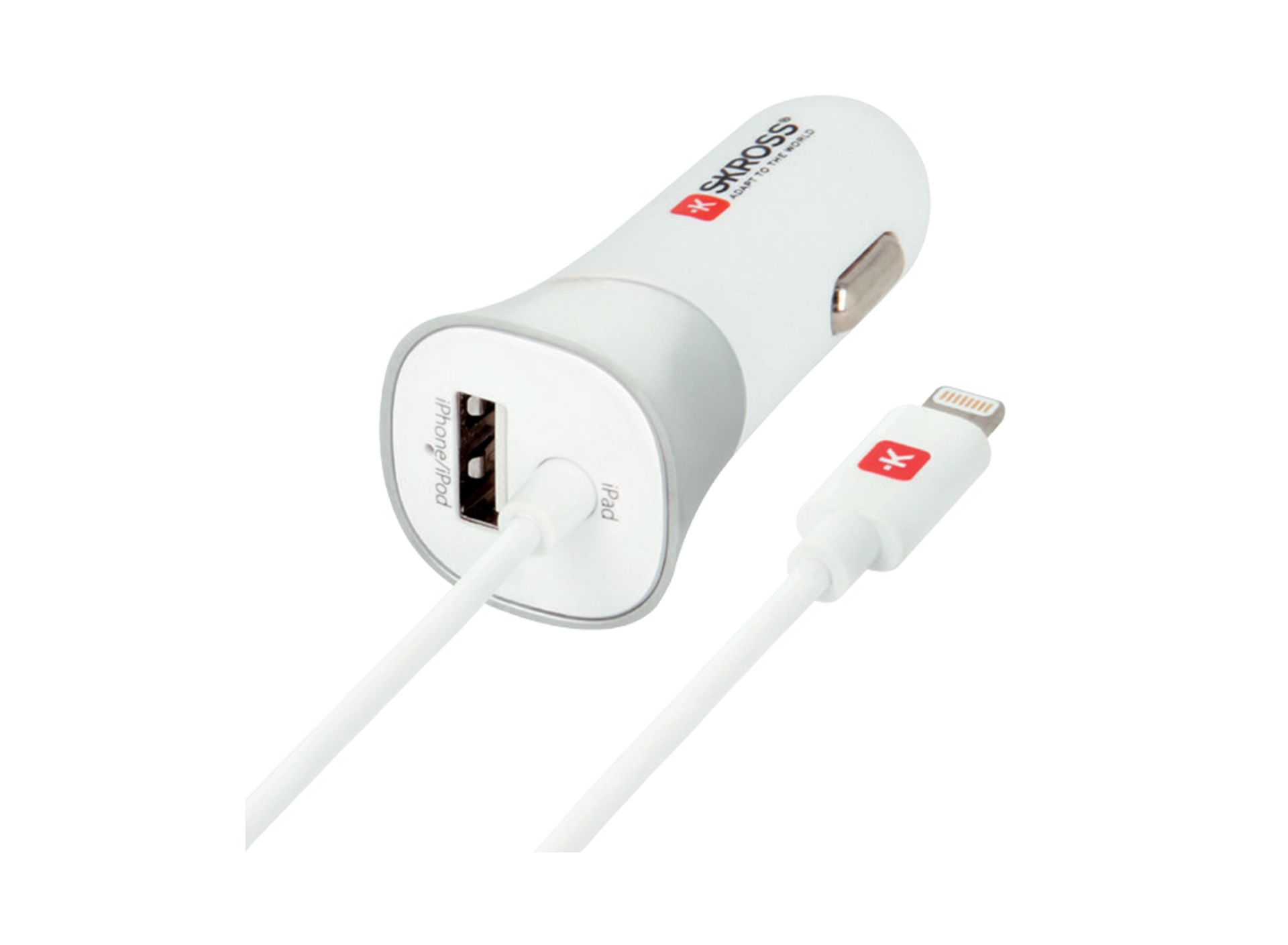 Skross USB Car Charger with lightning cable angled