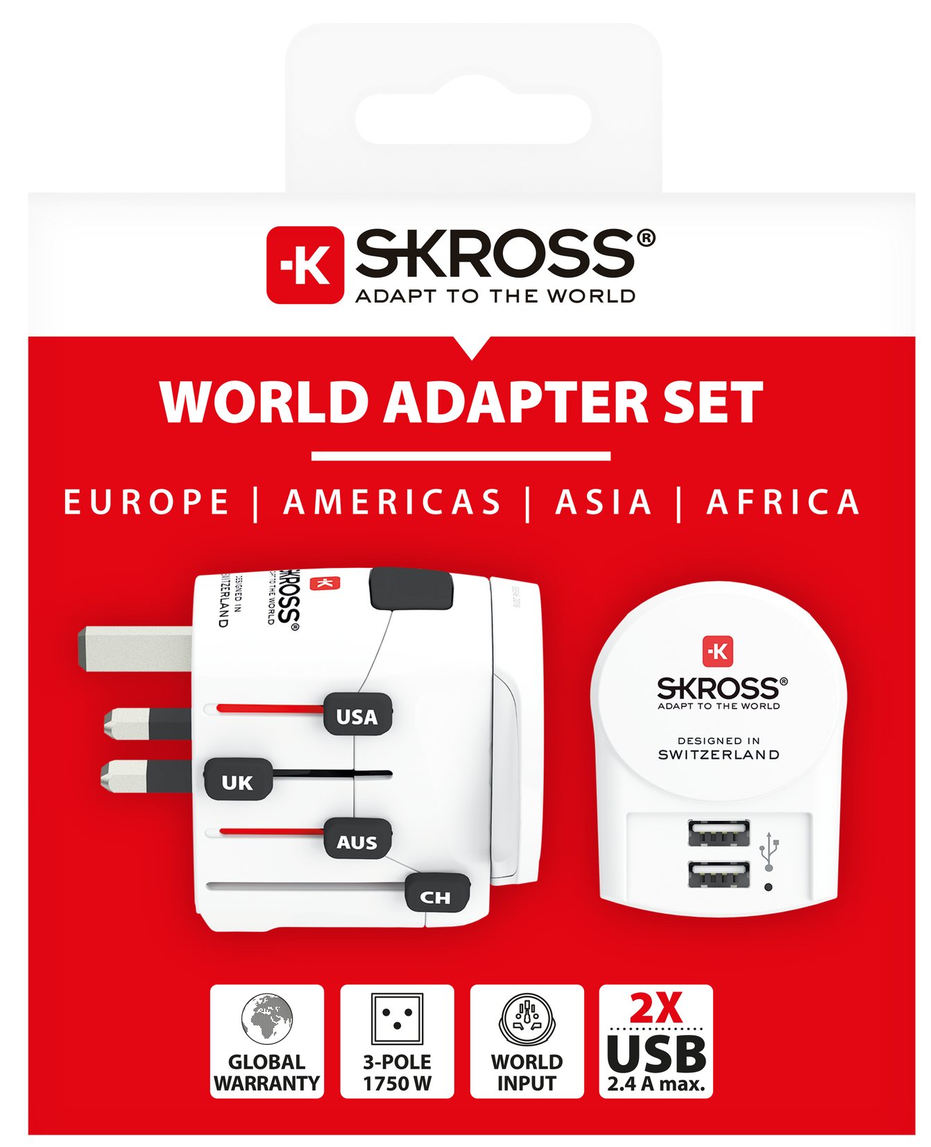 Skross 3-Pole PRO + USB 2xA Travel Adapter Packaging