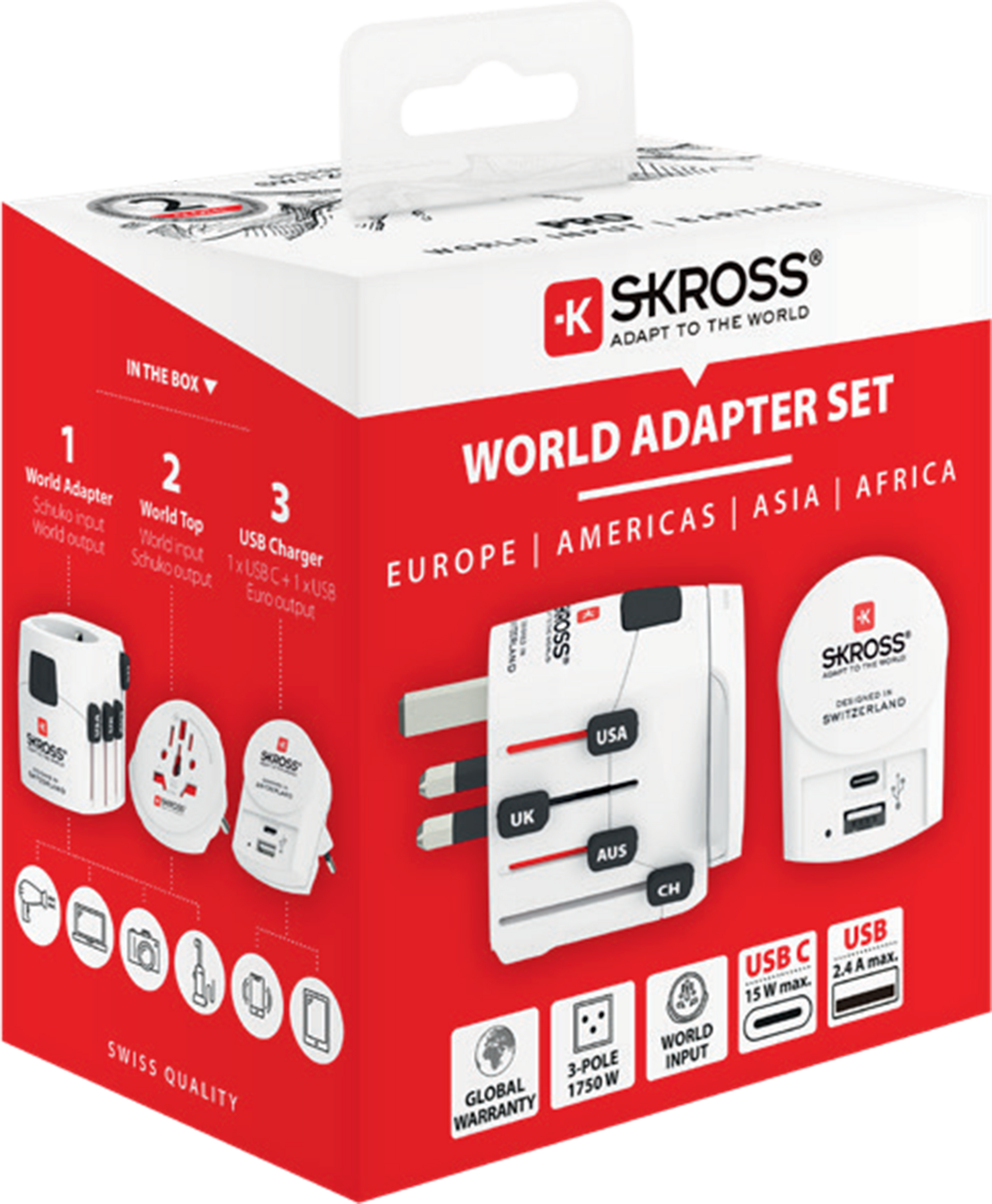Skross 3-Pole PRO + USB AC Travel Adapter Packaging 