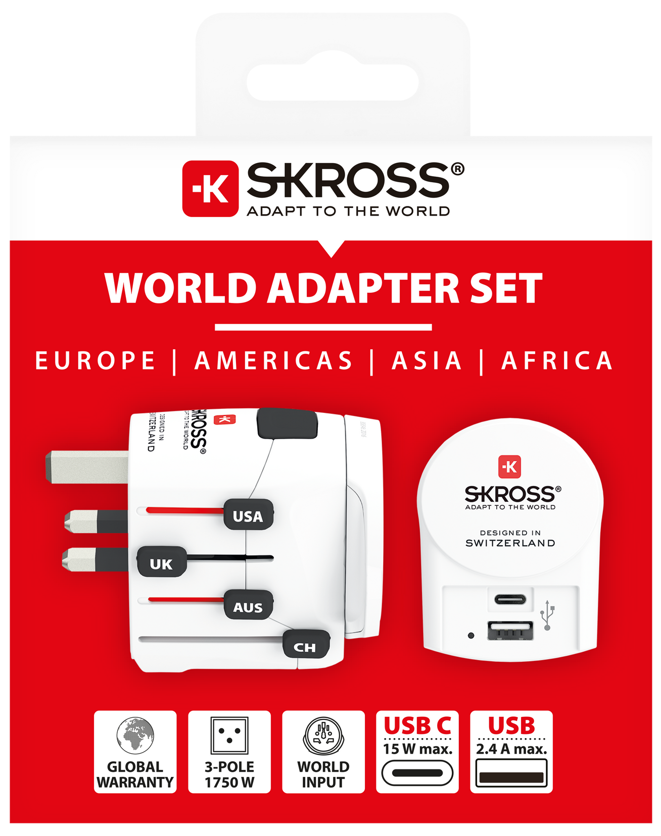 Skross 3-Pole PRO + USB AC Travel Adapter Packaging