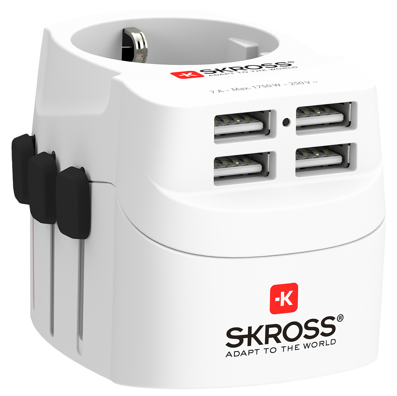 Skross 3-Pole PRO Light USB 4xA Travel Adapter 