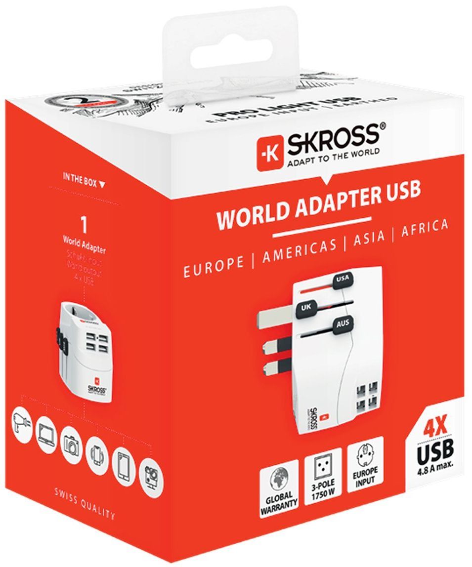 Skross 3-Pole PRO Light USB 4xA Travel Adapter Packaging