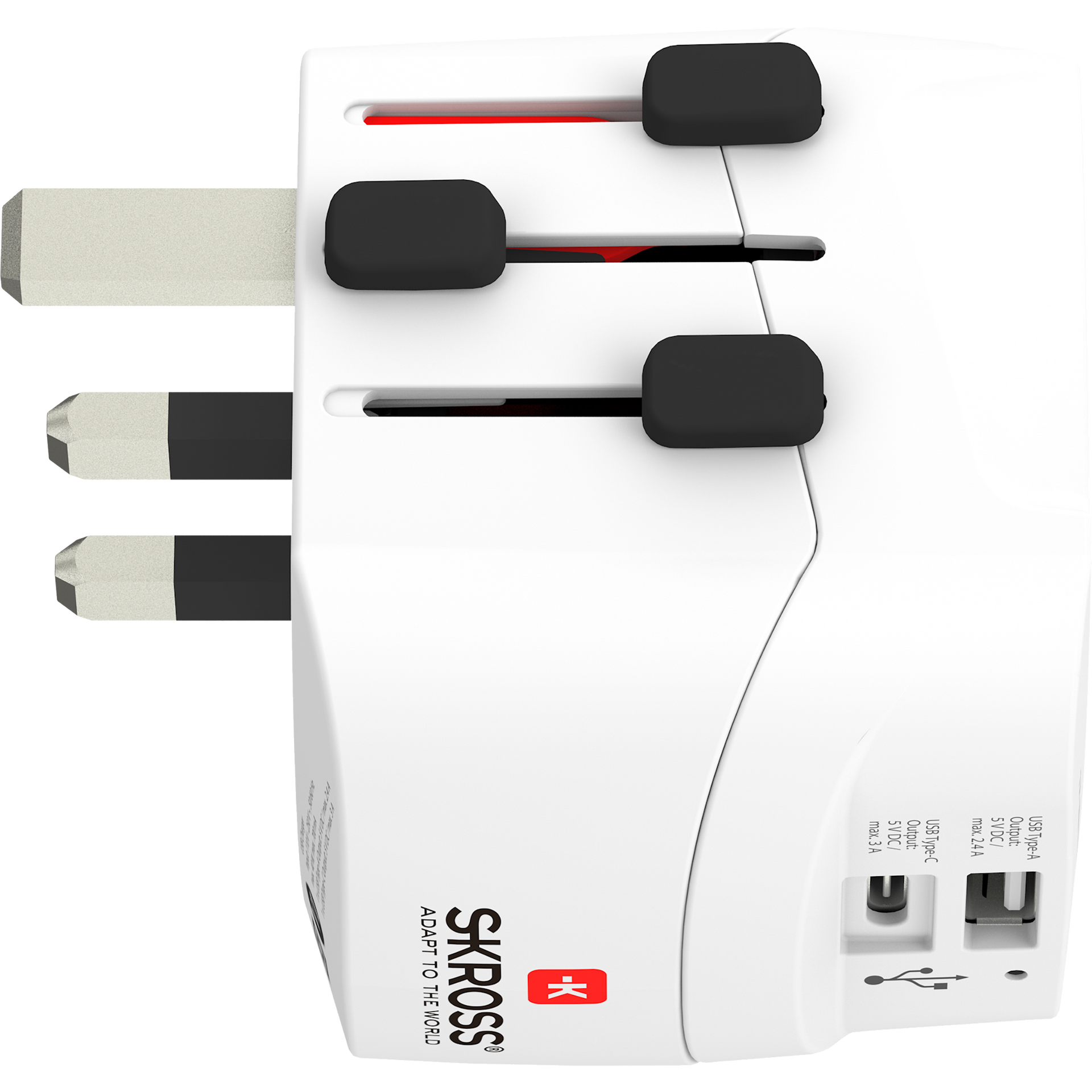 Skross 3-Pole PRO Light USB AC Travel Adapter UK