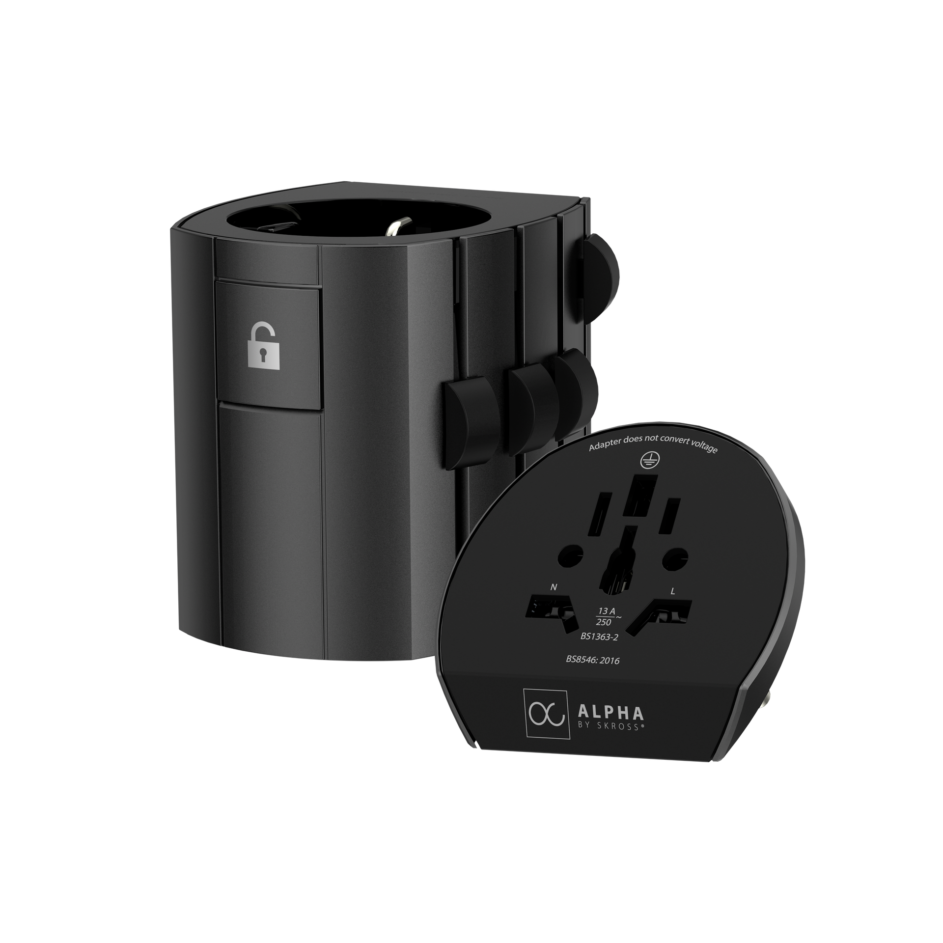Skross 3-Pole Alpha Travel Adapter Separated 