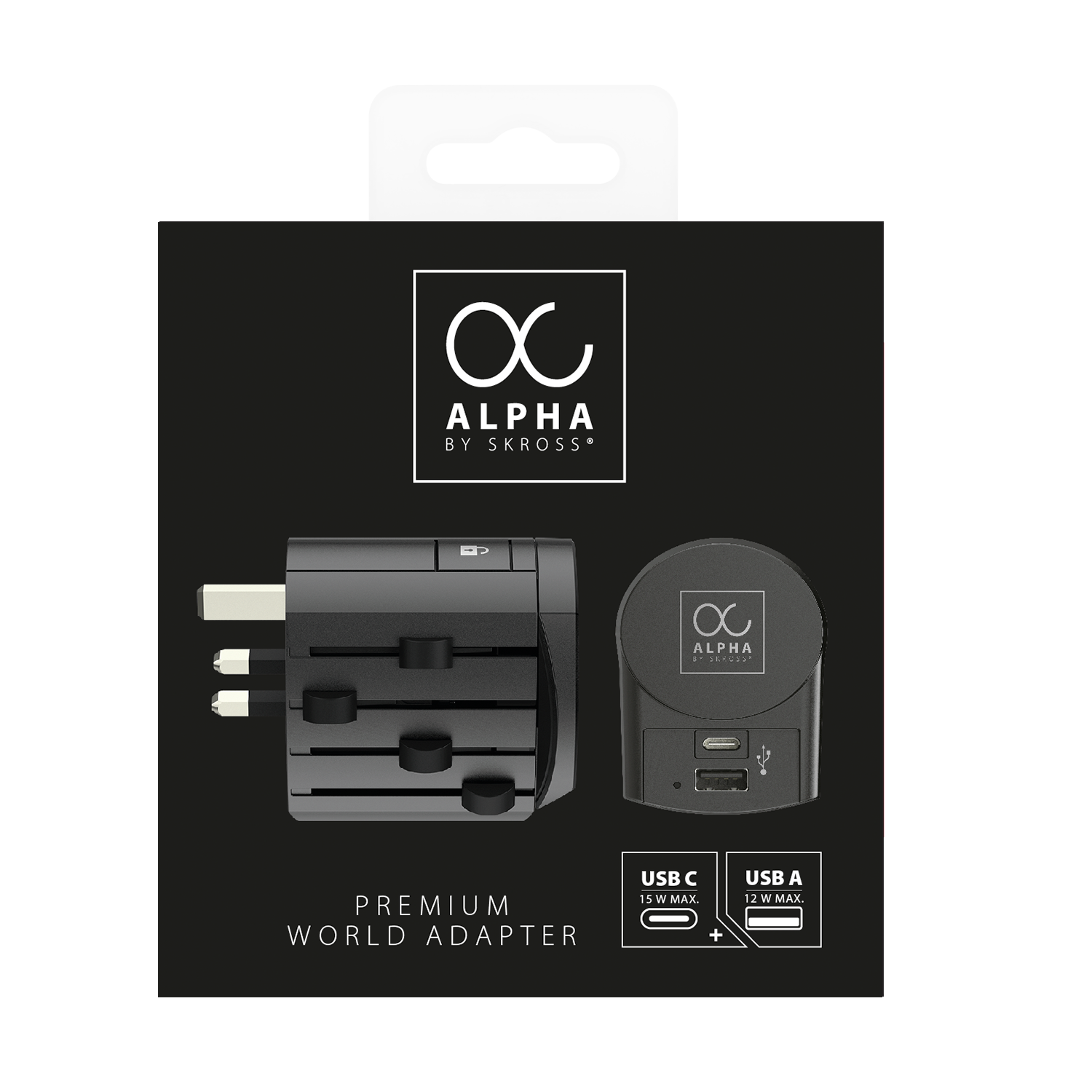 Skross 3-Pole Alpha Travel Adapter A&C USB Packaging