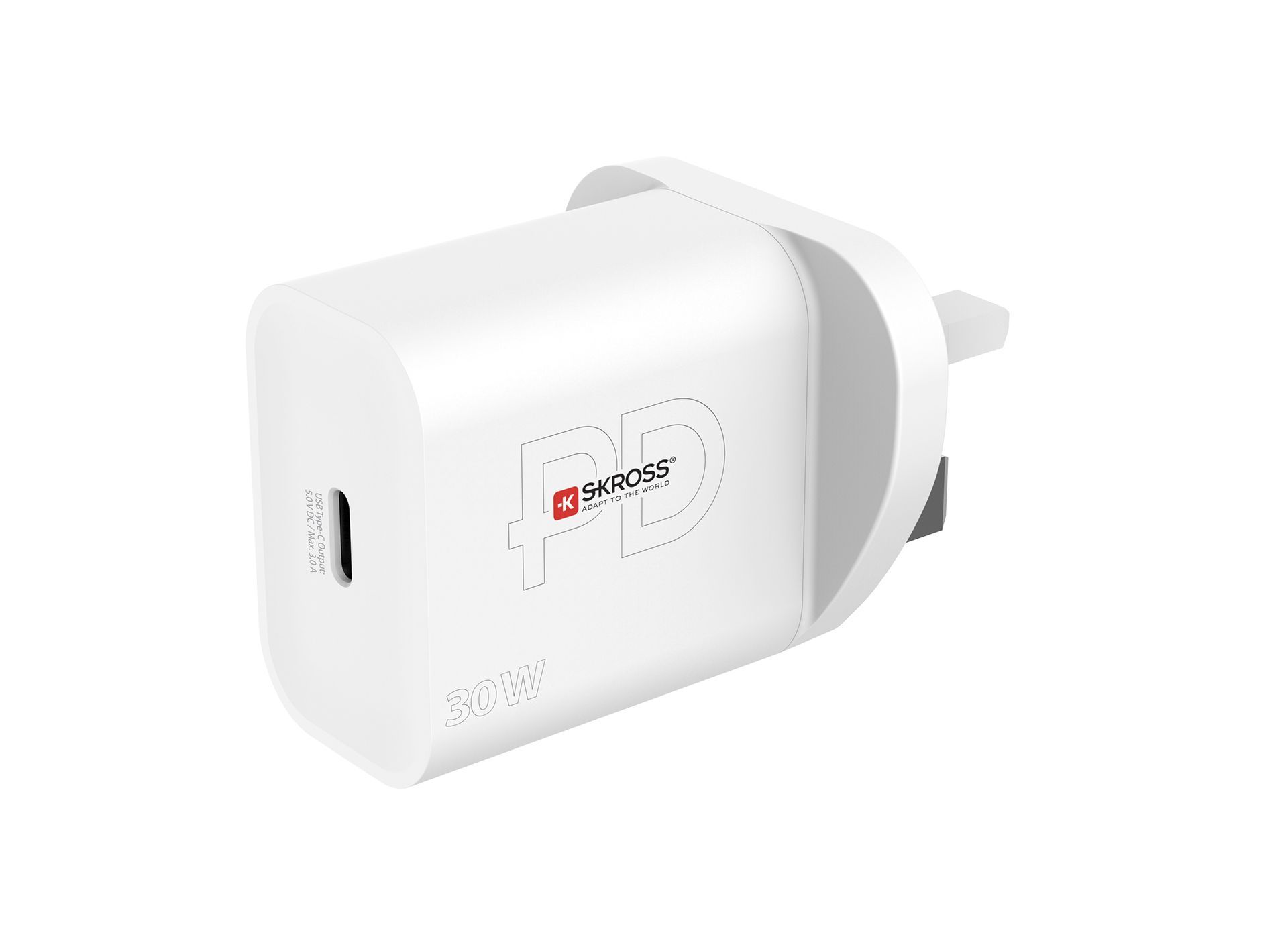 Skross power delivery USB charger UK with USB-C Port angled