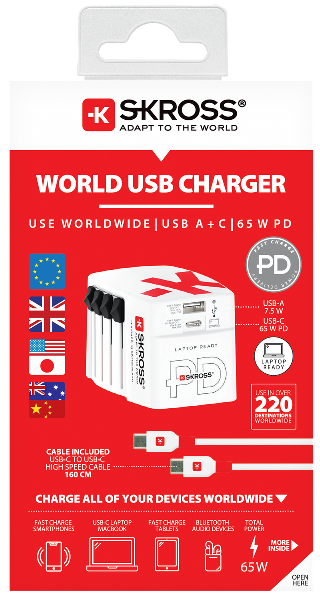 SKROSS World USB Charger AC65PD Travel Adapter