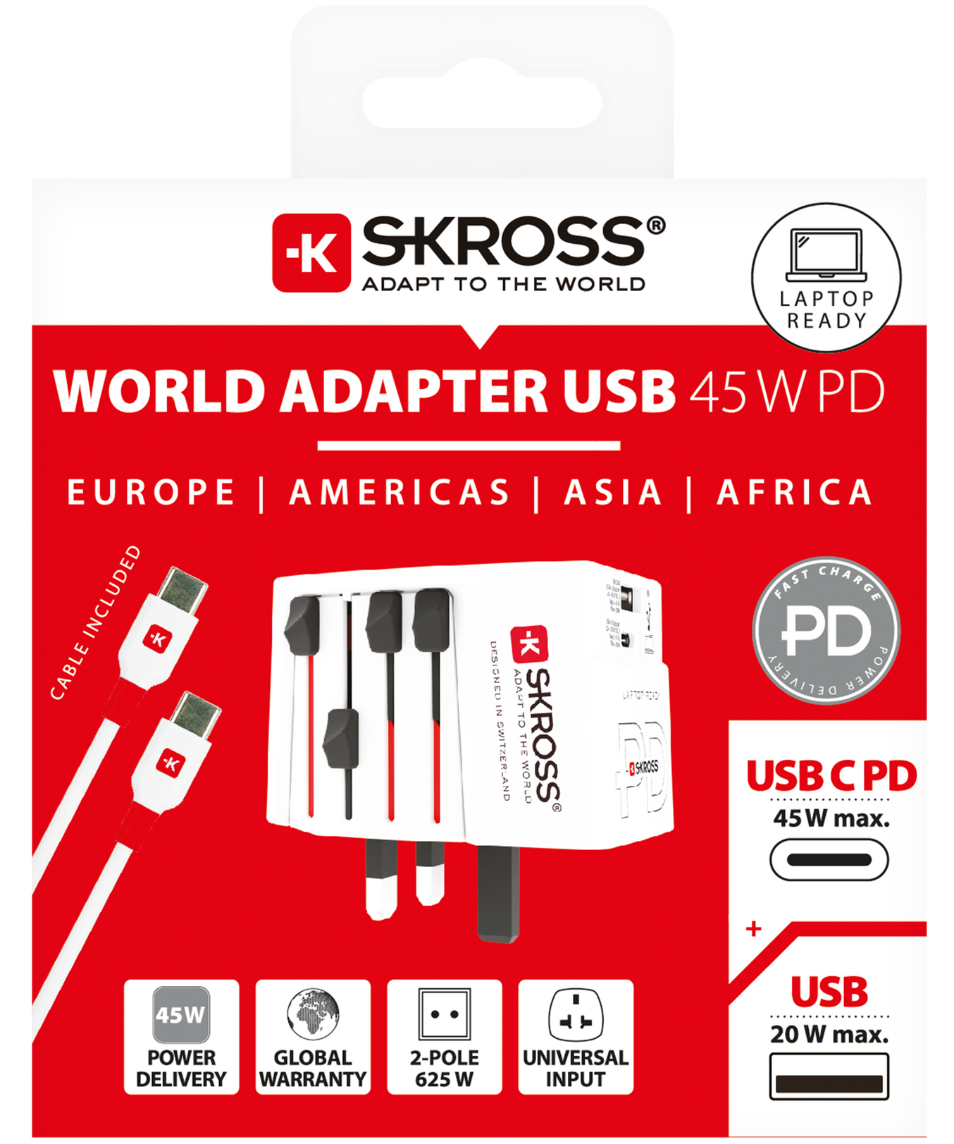 Skross 2-Pole MUV USB AC45PD Travel Adapter Packaging SKR-0244
