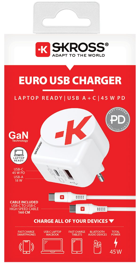 Skross power delivery USB Charger. Euro USB Charger AC45PD Packaging