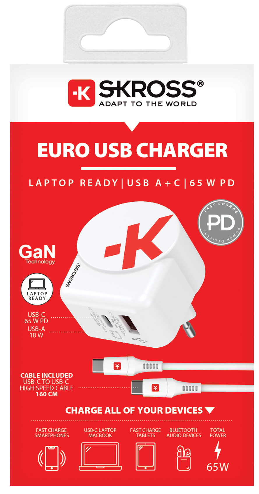 Skross power delivery USB Charger. Euro USB Charger AC65PD Packaging