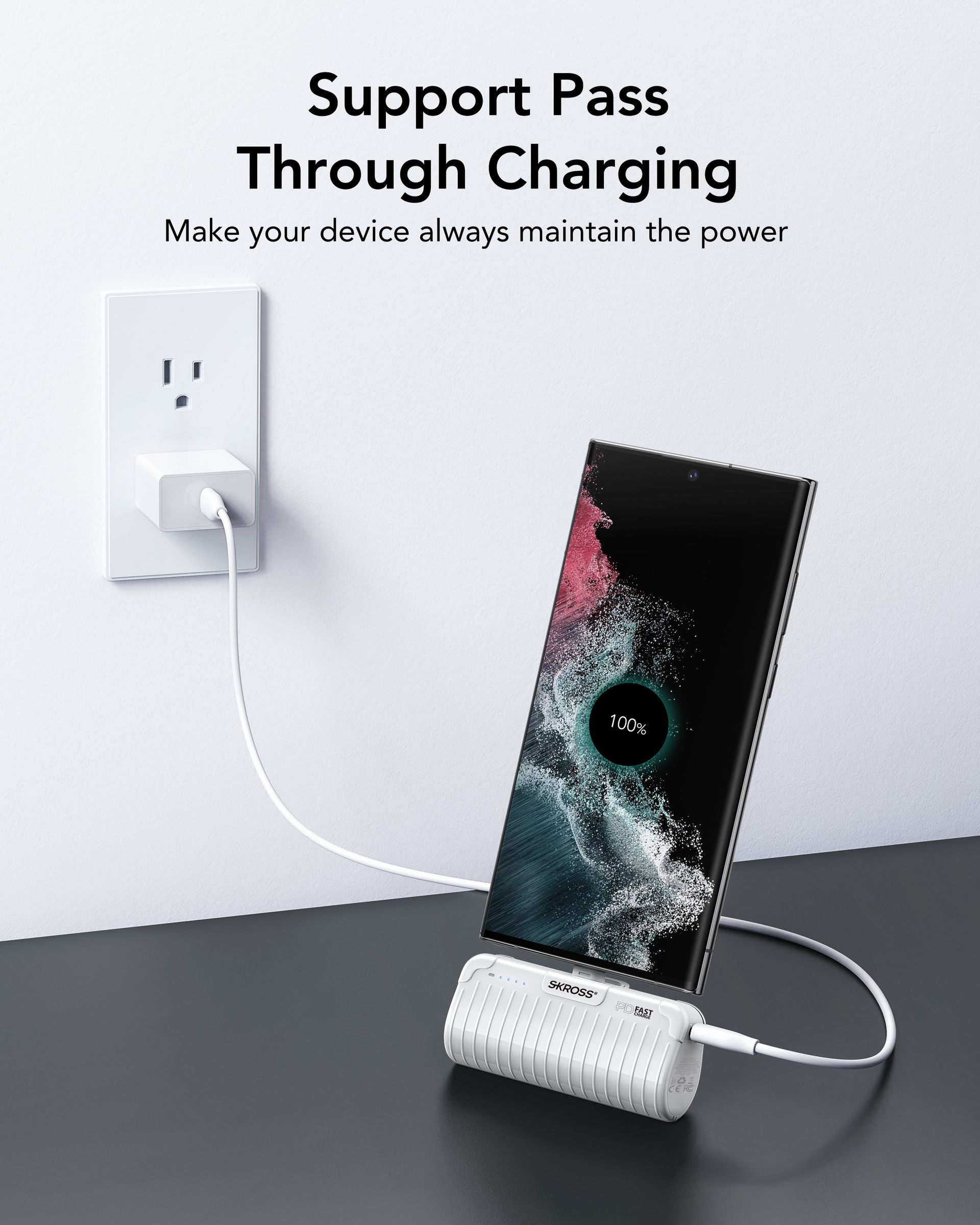 Power stand with pass through charging