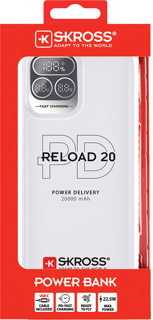 Skross 20,000 mAh Power Bank Power Delivery. Skross Reload 20 PD Packaging