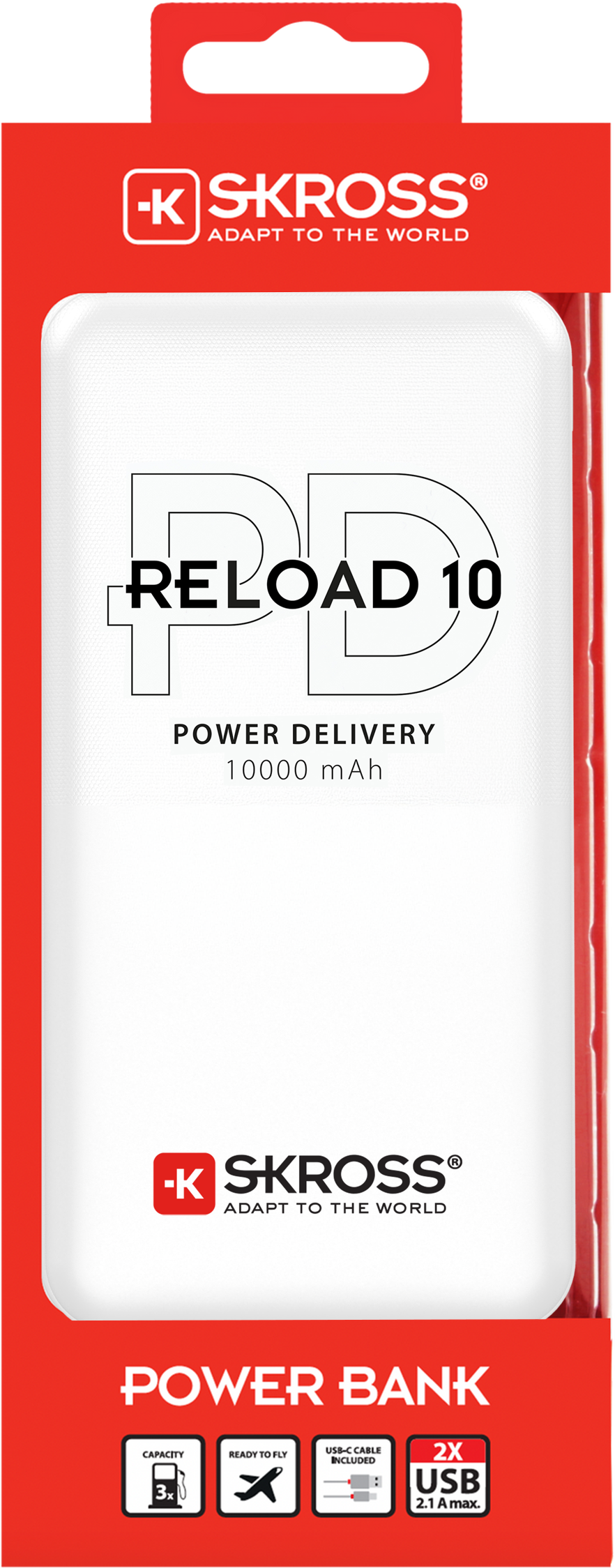 Skross 10,000 mAh Power Bank with Wireless Charging. Skross Reload 10 Qi PD Packaging