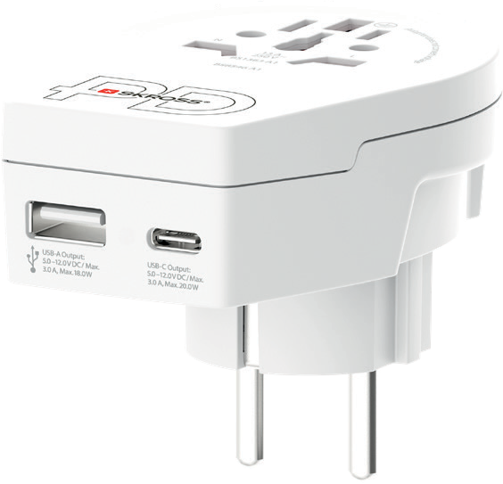Skross 3-Pole World to Europe USB AC20PD Travel Adapter