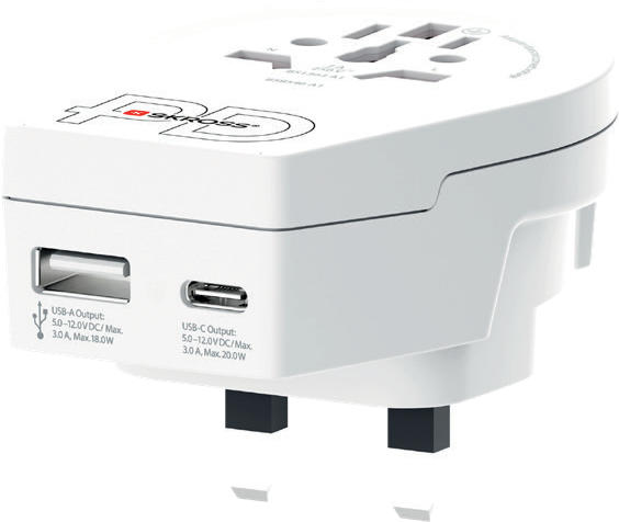 Skross 3-Pole World to UK USB AC20PD Travel Adapter