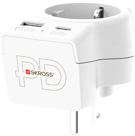 Europe to USA USB AC20PD Travel Adapter side on