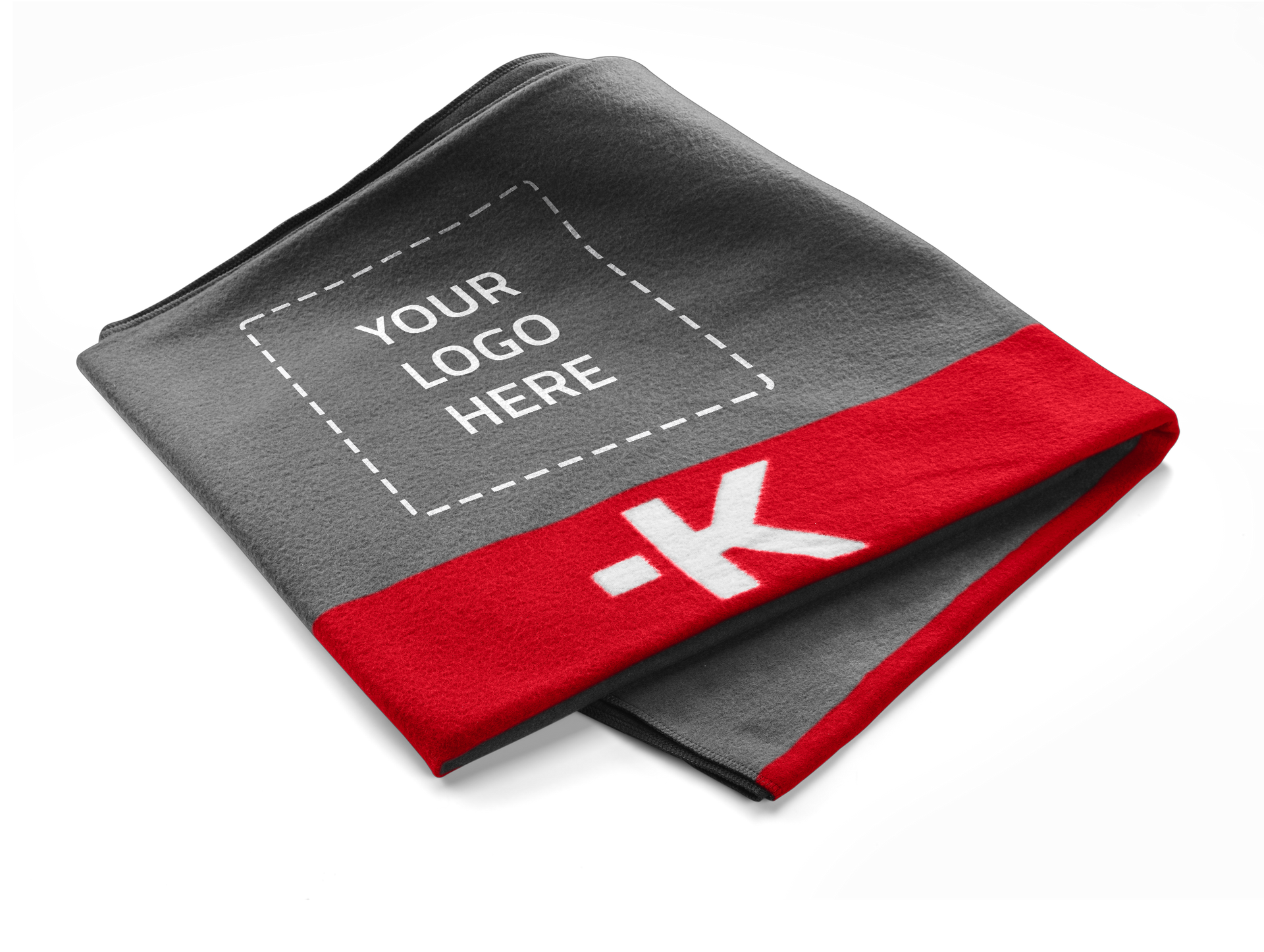 A black and red towel with the words `` your logo here '' written on it.