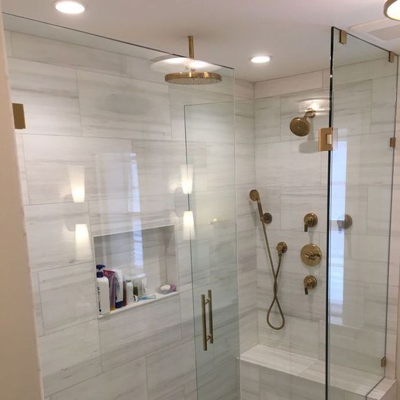 White Bathroom With Glass Shower Enclosure
