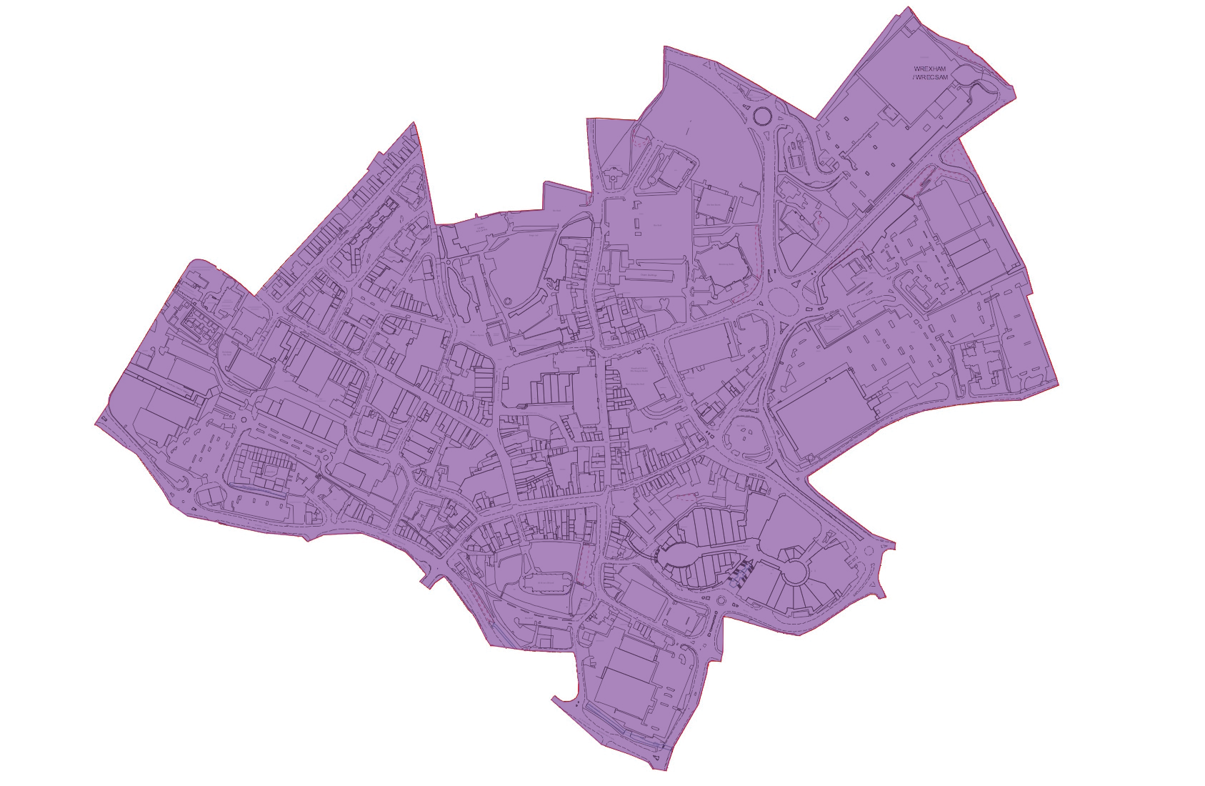 A purple map of a city on a white background