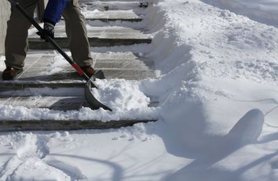 Tree Service — Man Removing Snow Using Shovel in Rochester Hills, MI